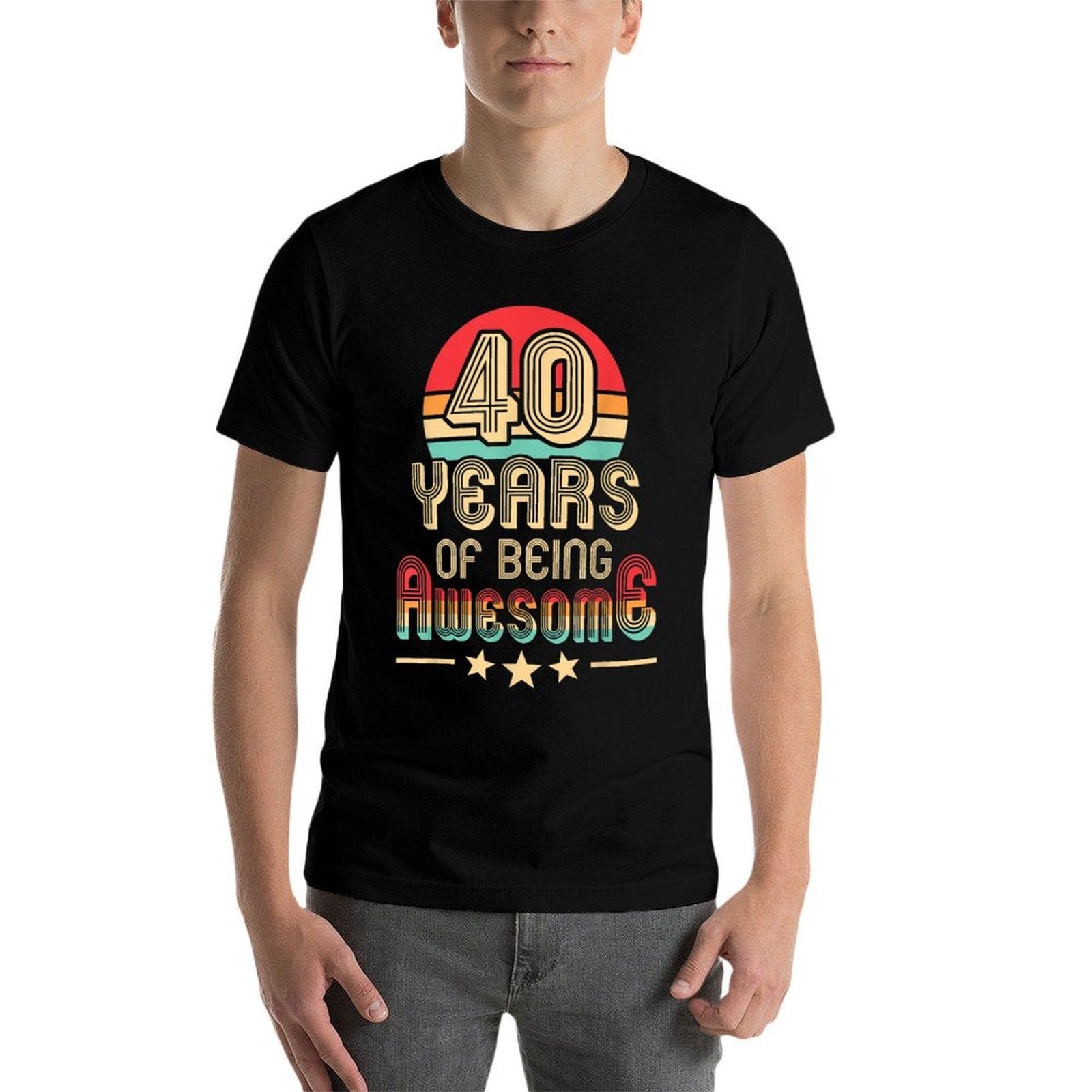 40 Years Of Being Awesome 40 Years Old 40th Birthday Retro  Ribbed Collar T-Shirt
