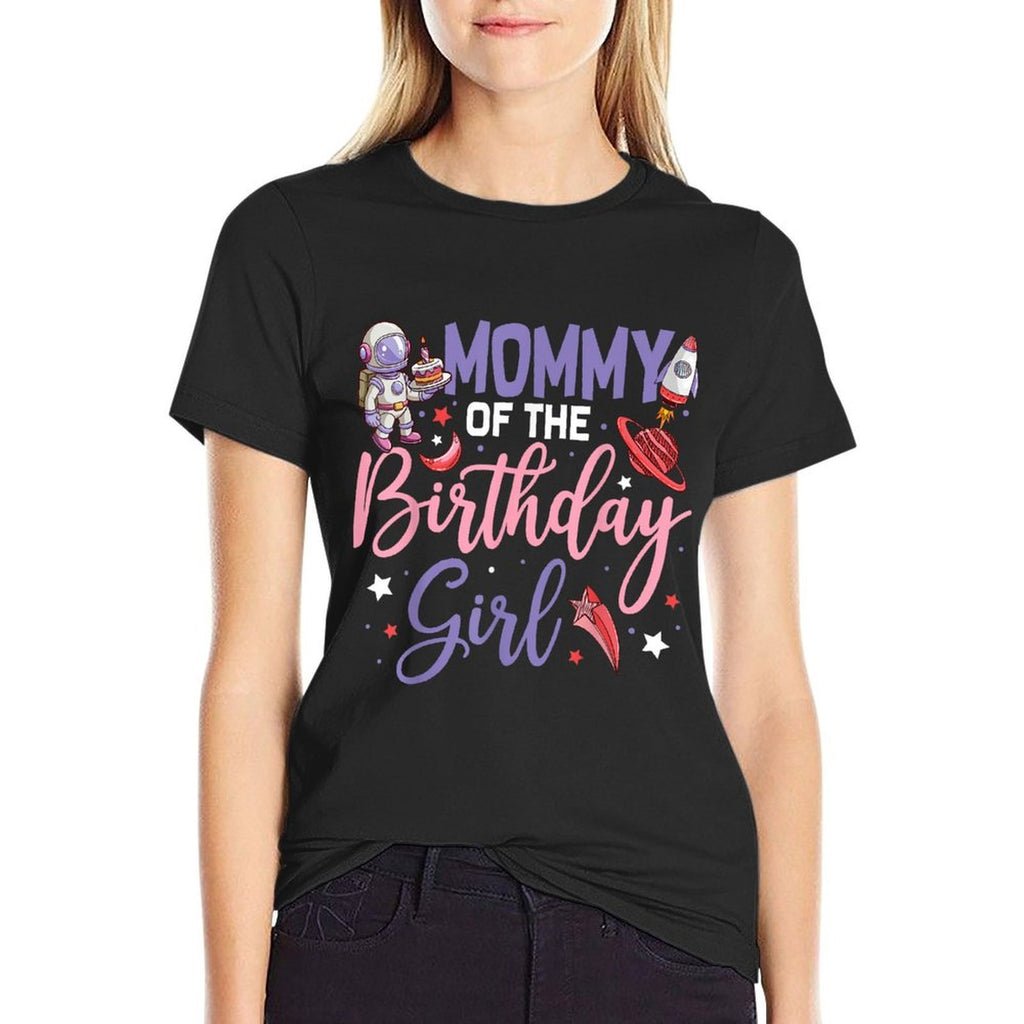 Two The Moon Mommy Of The Birthday Girl Astronaut Family  High-quality Stitching T-Shirt