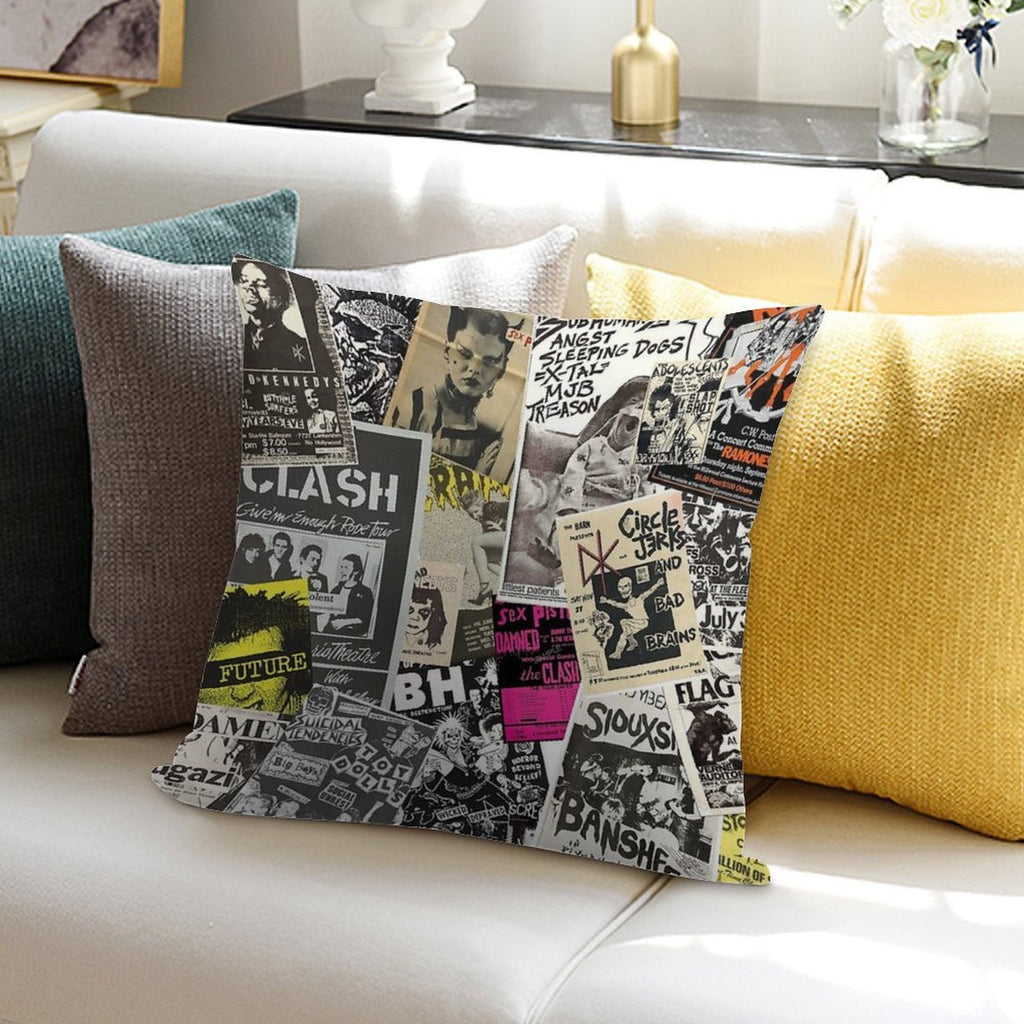 Punk Rock Music Flyers Collage Soft Anti-Pilling Throw Pillow