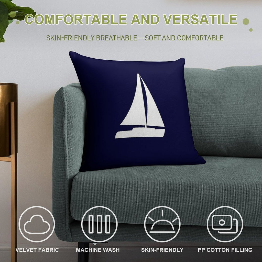 Sailboat Silhouette On Navy Blue Soft Home Decor Throw Pillow