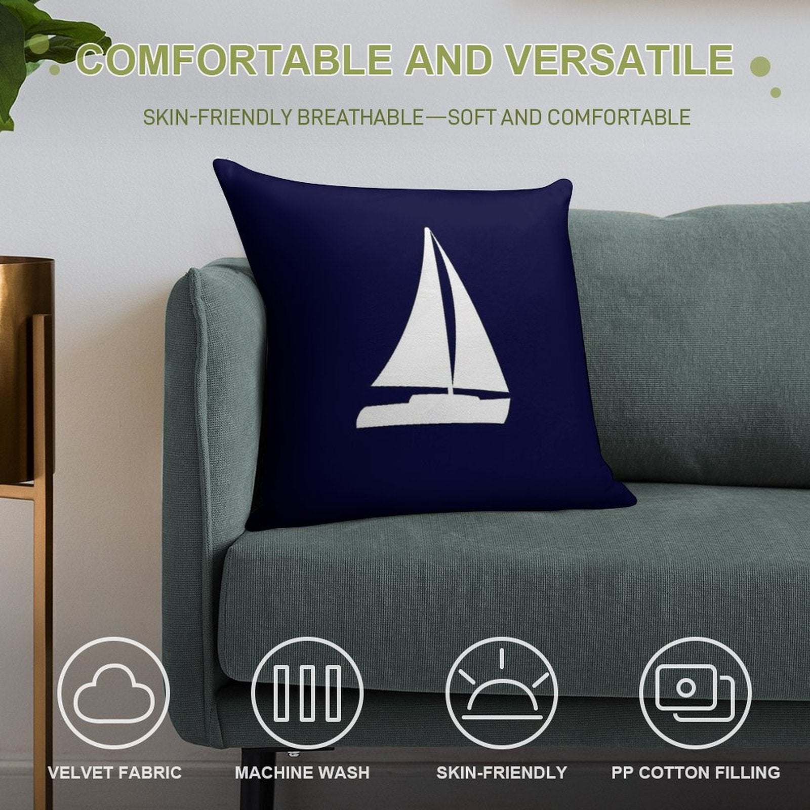 Sailboat Silhouette On Navy Blue Soft Home Decor Throw Pillow