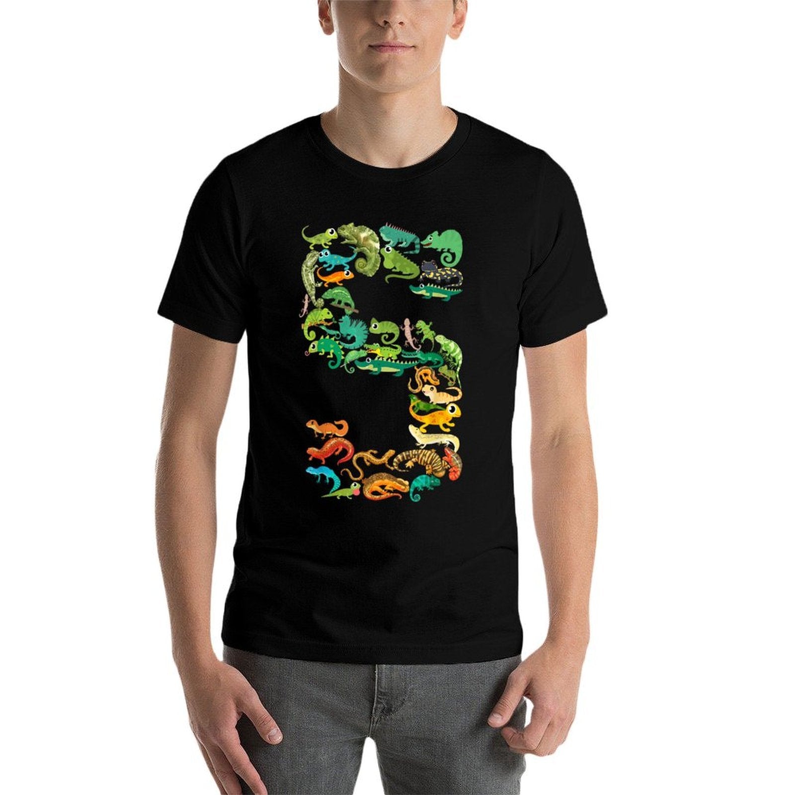 Kids 5th Birthday Reptiles Lizards Themed 5 Year Old Boys  Trendy Pattern T-Shirt
