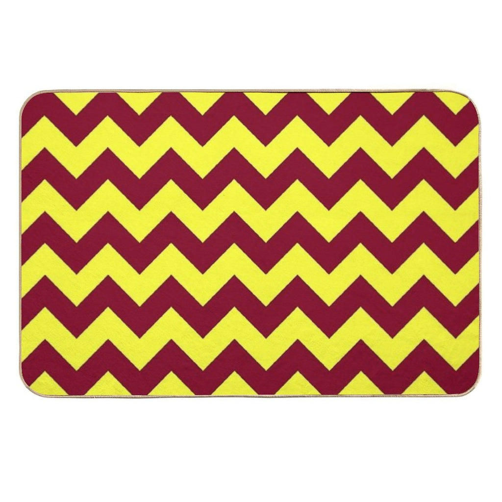 Electric Yellow And Burgundy Red Horizontal Zigzags  Repositionable Bath Mat