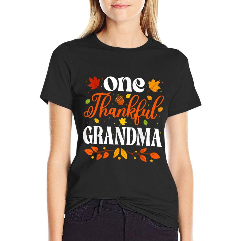 One Thankful Grandma Thanksgiving Family Autumn Fall Grandma  Relaxed-fit T-Shirt
