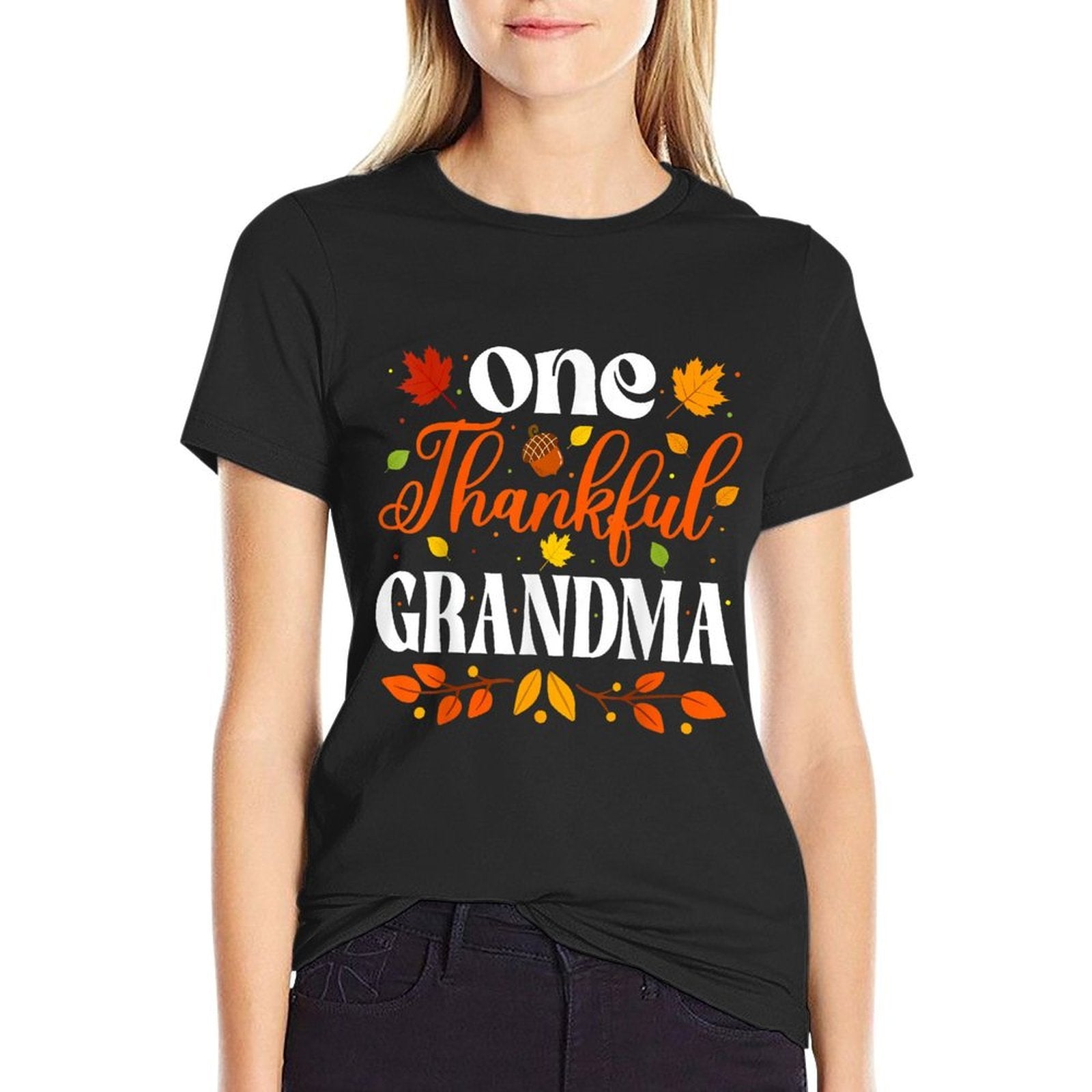 One Thankful Grandma Thanksgiving Family Autumn Fall Grandma  Relaxed-fit T-Shirt