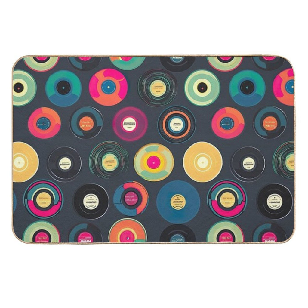 Retro Vinyl Records Print  Fade-Resistant Bath Mat