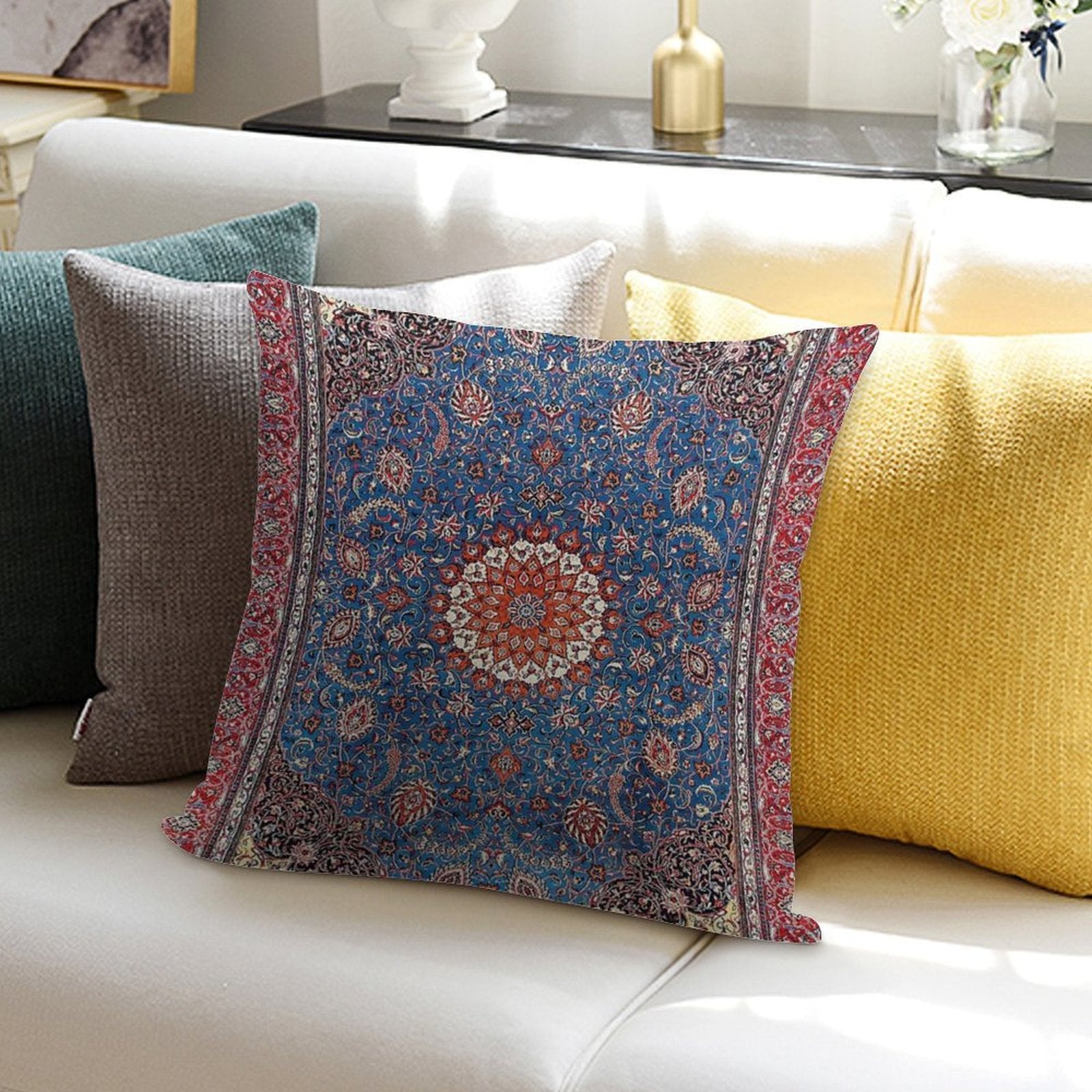 Sarouk Antique Persian Rug Print Soft Decorative Cover Throw Pillow