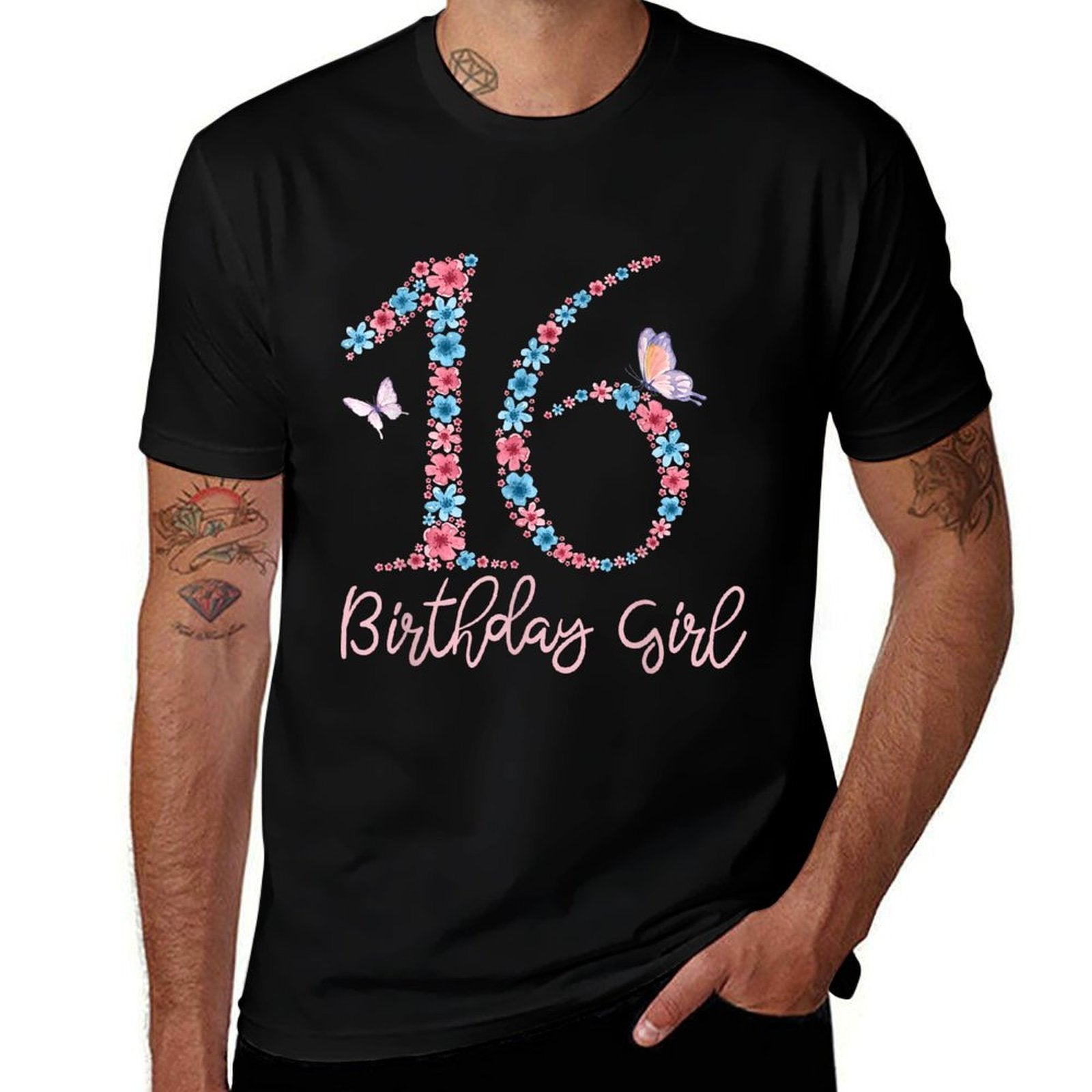 Floral 16th Birthday Butterfly For Girls  Fade-proof Color T-Shirt
