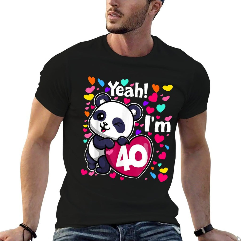 40 Years Old 40th Birthday Panda Hearts Cute Girl Party  Lightweight T-Shirt