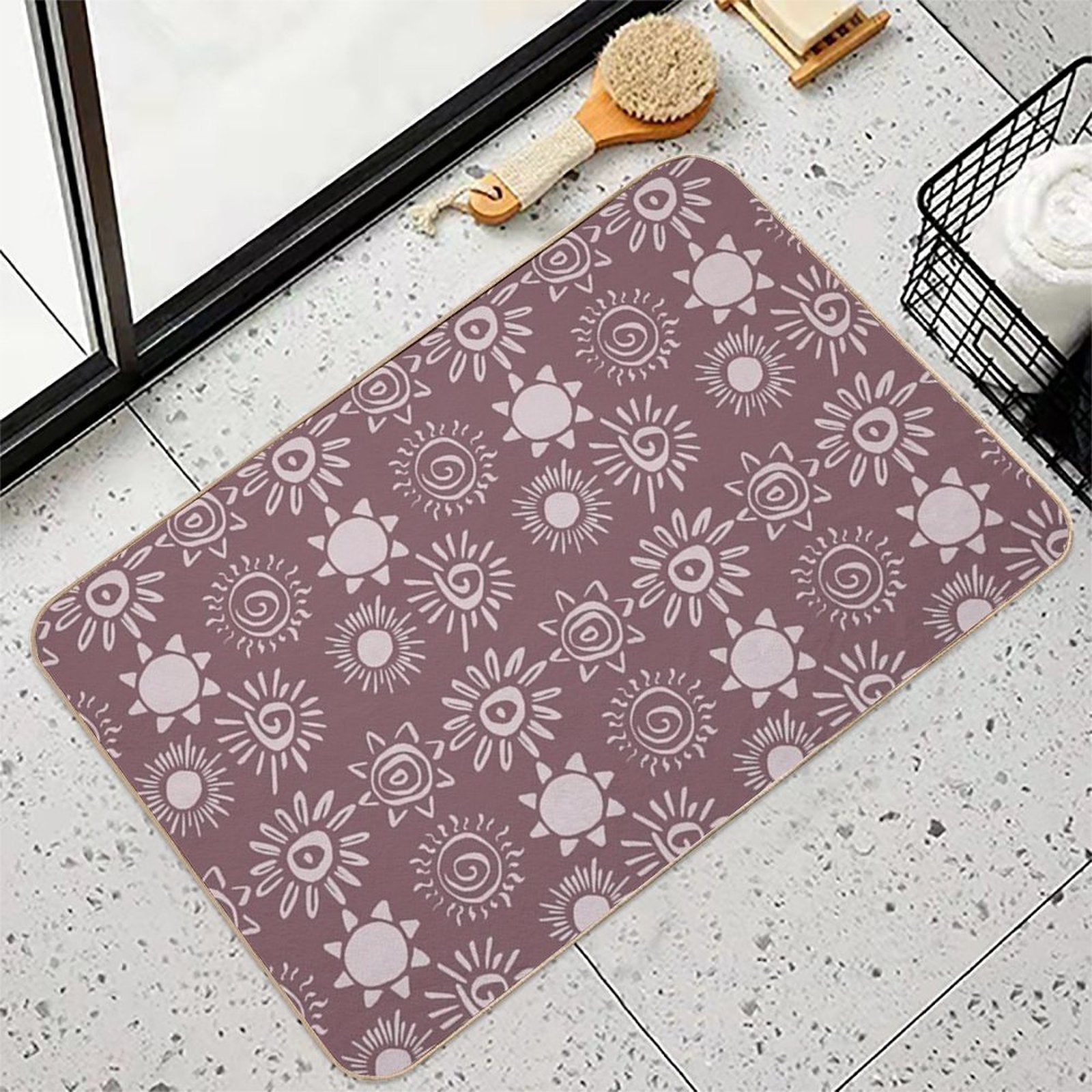 Magical Sun Bohemian Dreamy Aesthetic In Muted Colors Mulberry  Non-Slip Bath Mat