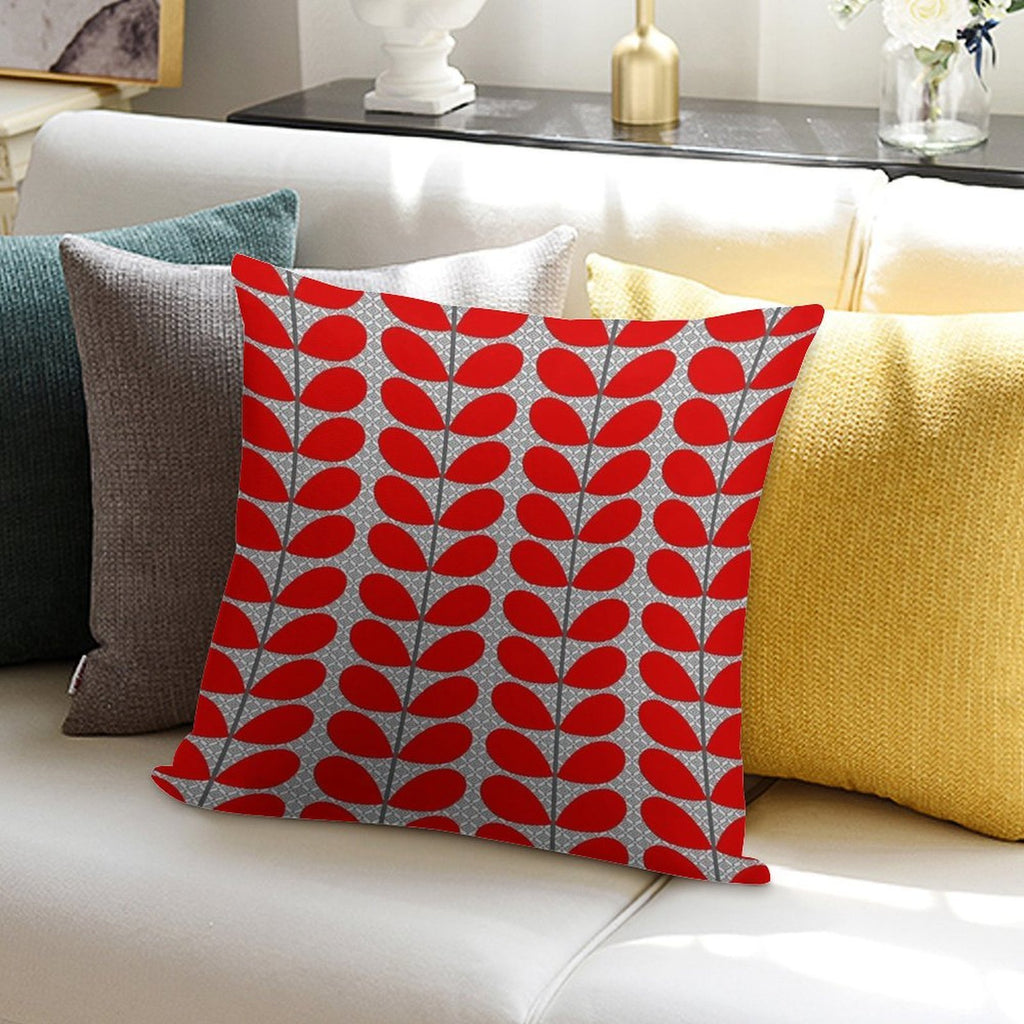 Mid-Century Danish Leaves, Deep Red And Gray Soft High-Density Material Throw Pillow
