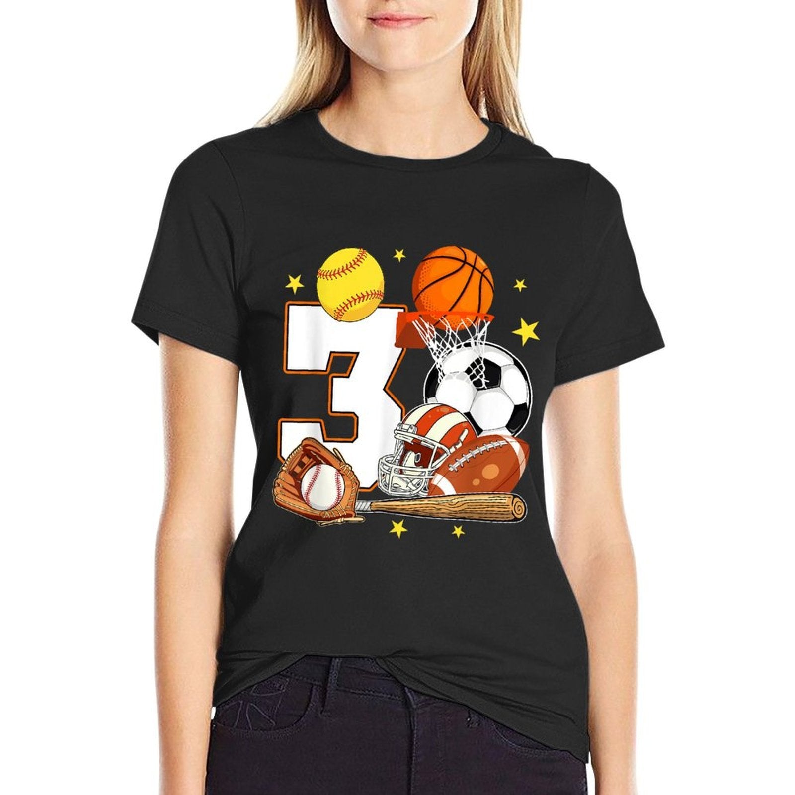 3rd Birthday Sports Birthday Theme 3 Year Old Birthday  Oversized Silhouette T-Shirt