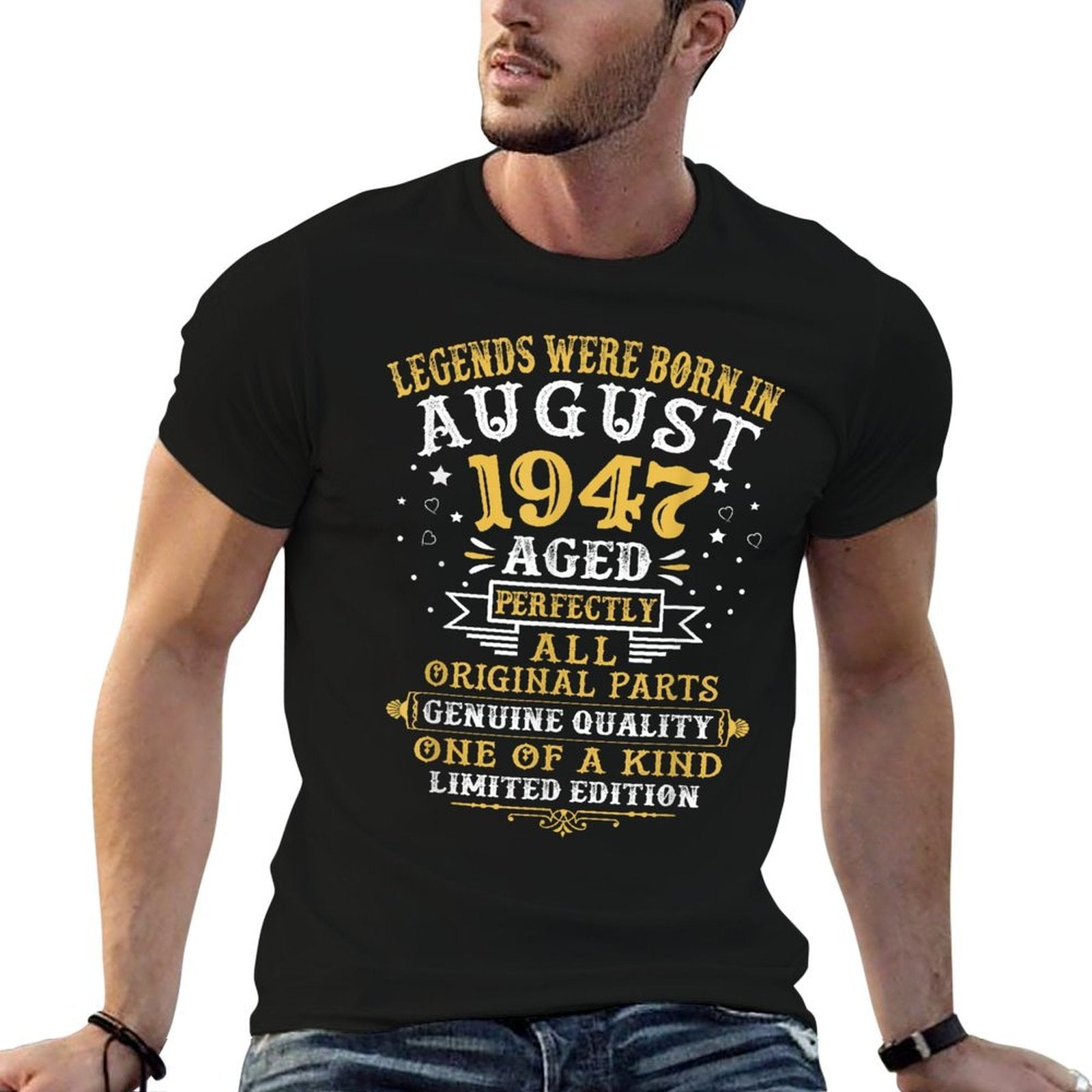 Legends Were Born In August 1947 75 Years Old 75th Birthday  Vintage-inspired T-Shirt