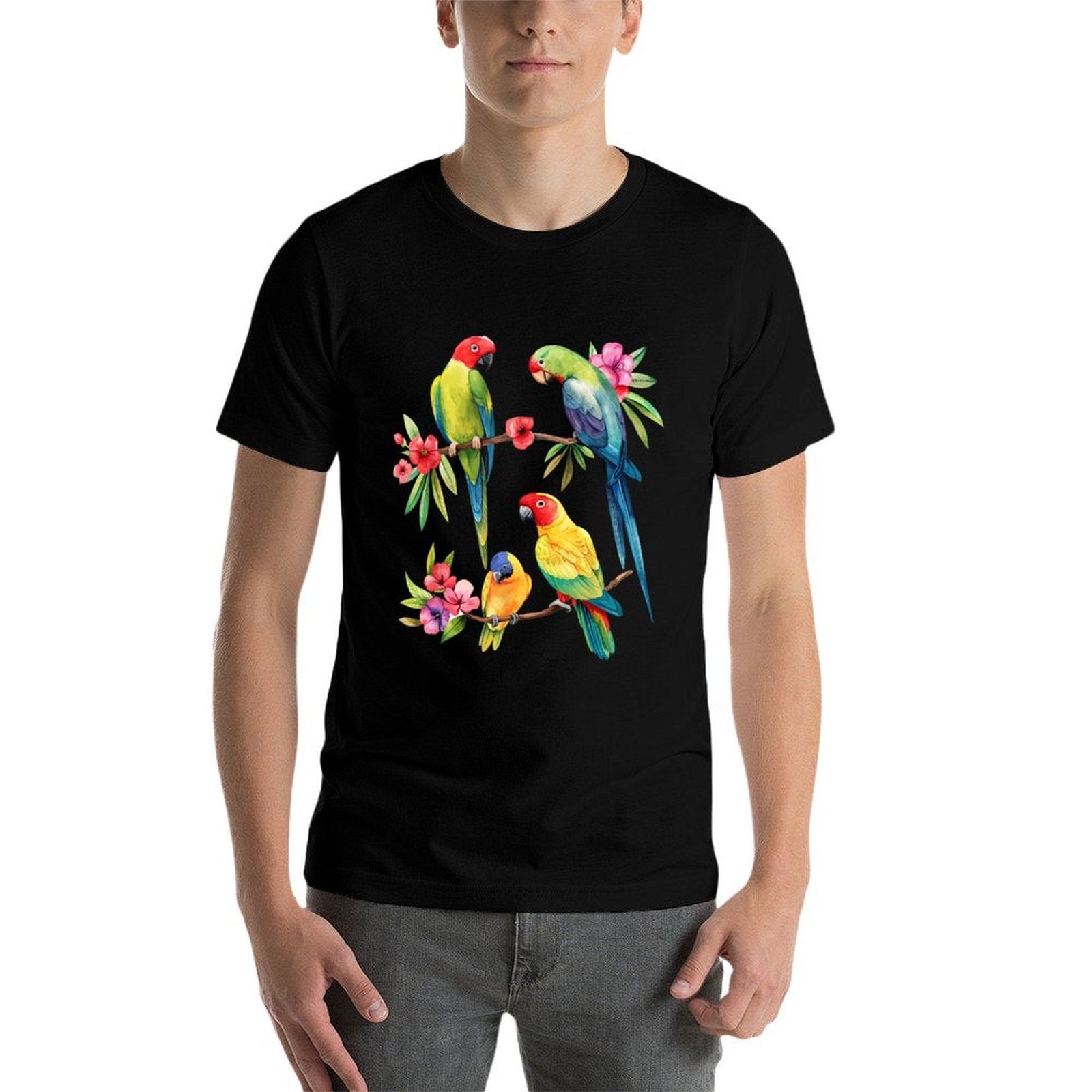 Colorful Parrot Watercolor  High-quality Stitching T-Shirt