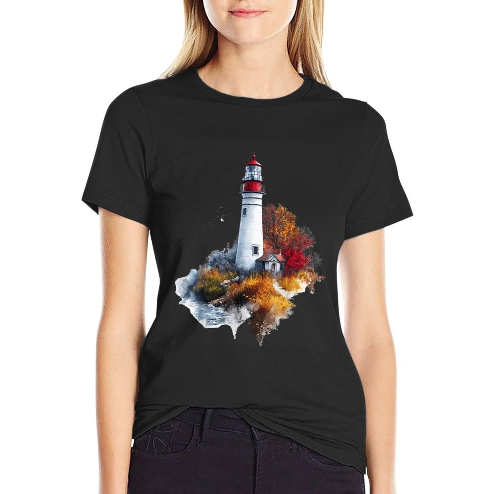 Scenic Lighthouse in Autumn Landscape  Vintage-inspired T-Shirt