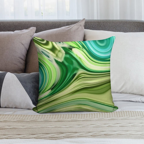 1980s Modern Abstract Turquoise Lime Green Marble Swirls Soft Durable Construction Throw Pillow