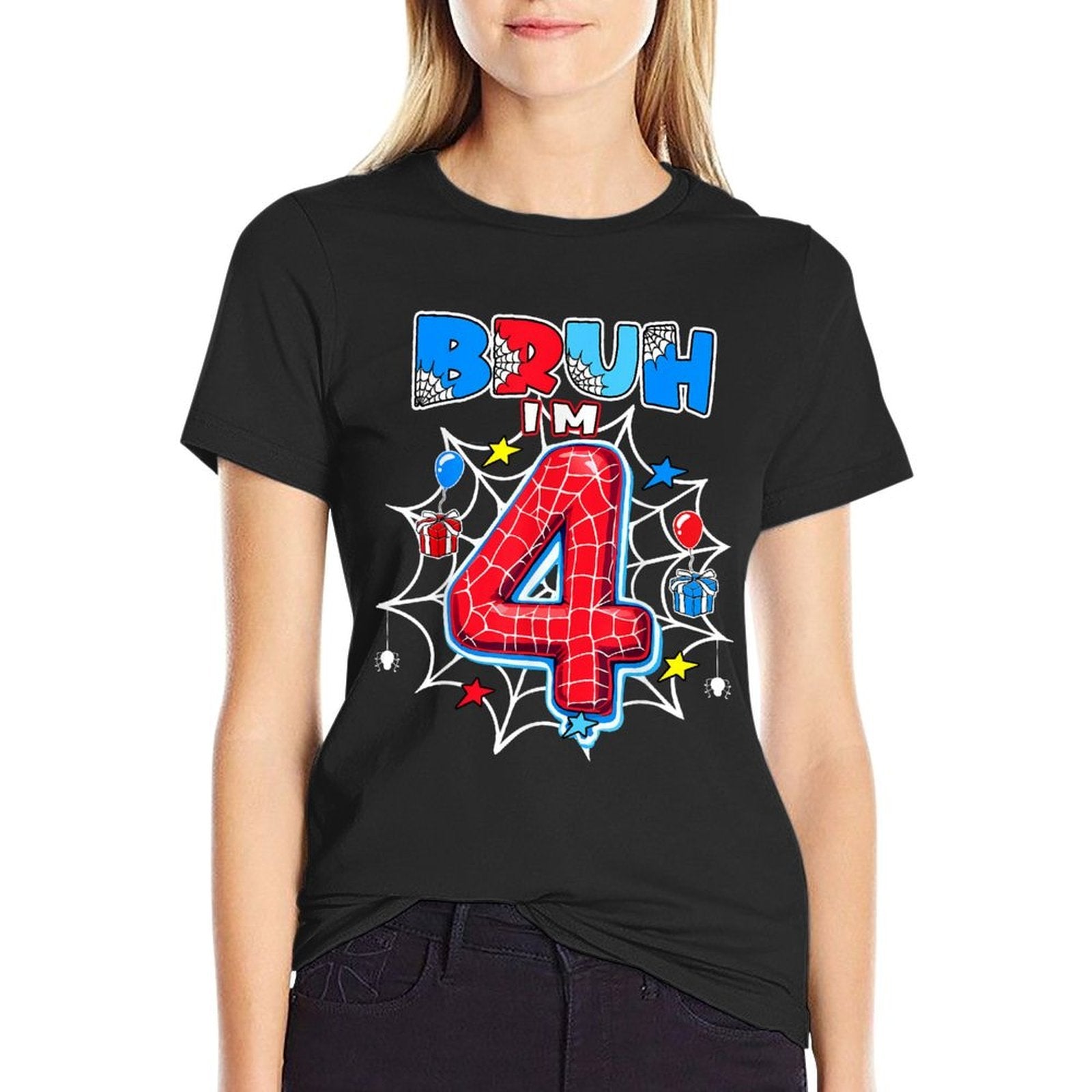 Kids Bruh I'm 4 Year Old Boy Birthday Spider Theme Party  Breathable T-Shirt
