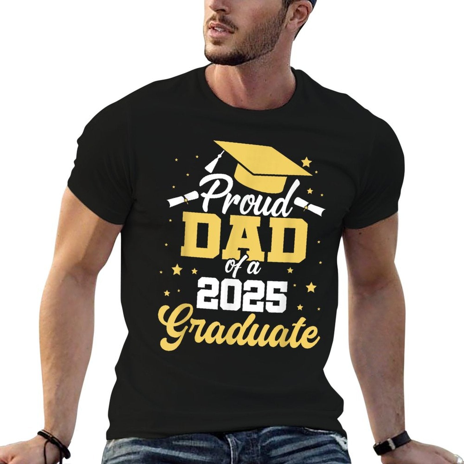 Proud Dad Of A 2025 Graduate Graduation Dad Senior 2025  Fade-proof Color T-Shirt
