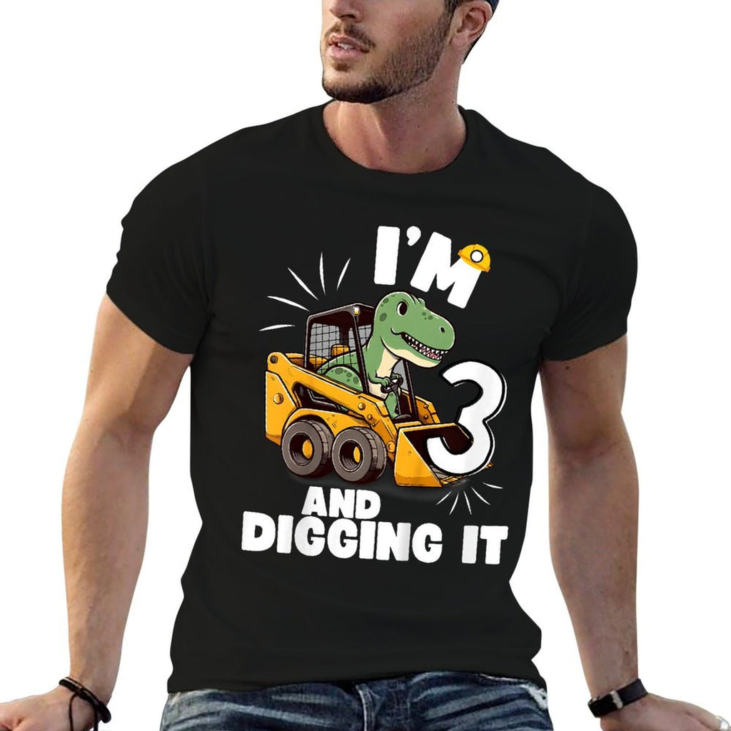Kids I'm 3 And Digging It 3rd Birthday Dinosaur Construction  Eco-friendly Material T-Shirt