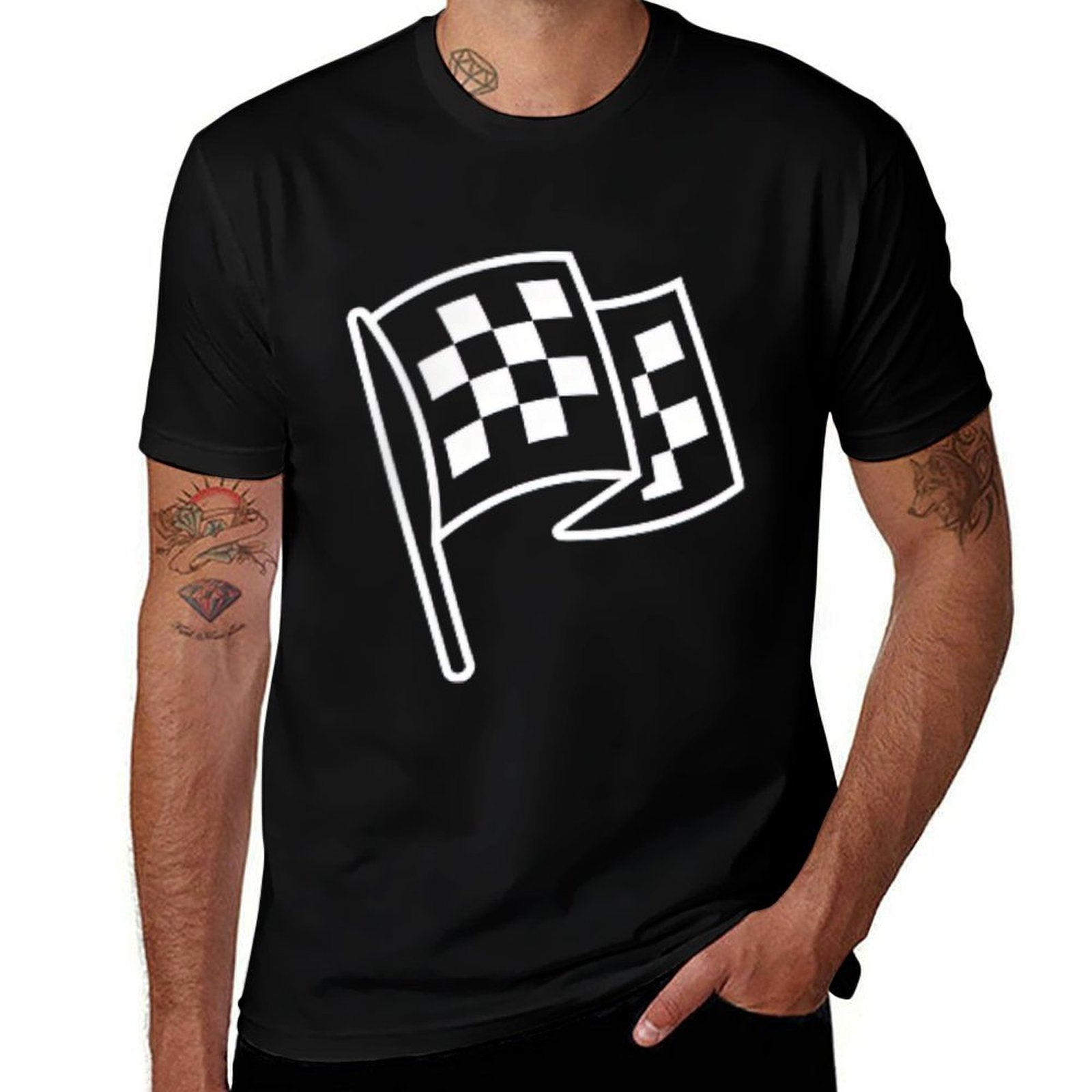 Minimalist Car Racing Checkered Badge Pocket Icon  Relaxed-fit T-Shirt