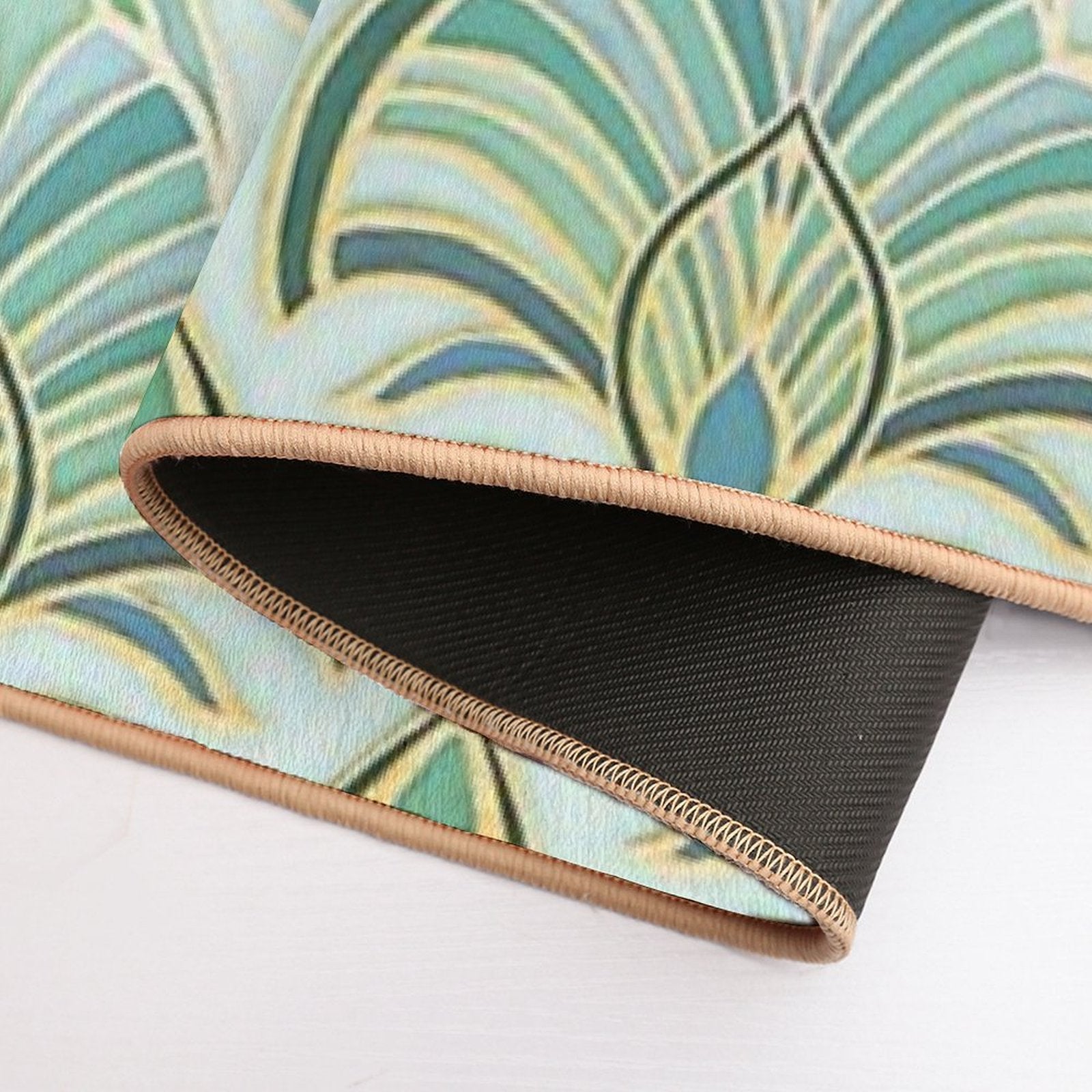 Jade Enamel Art Deco Fans Durable Bath Mat
