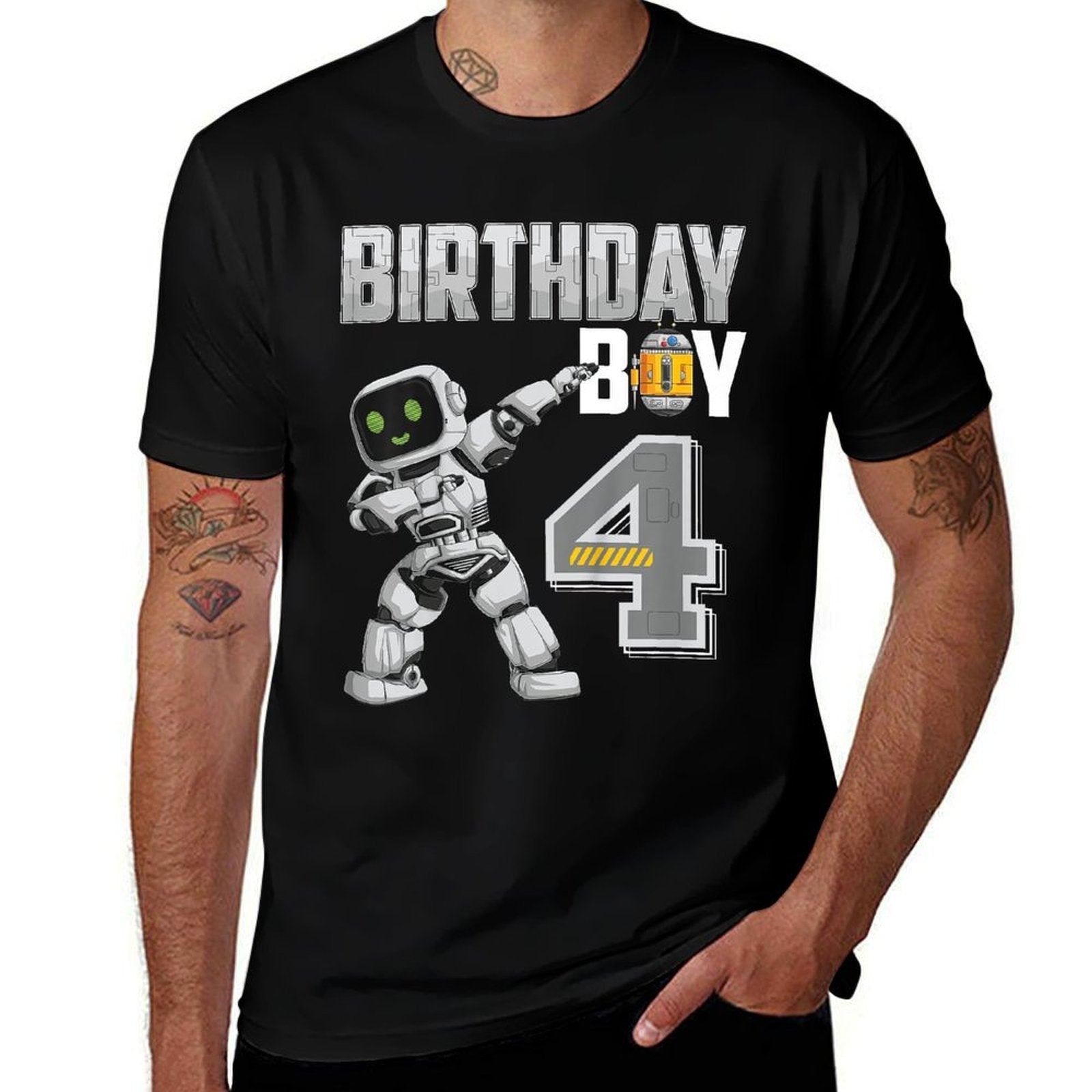 Kids 4 Year Old Dabbing Robot 4th Birthday Science Robotics  Easy-care T-Shirt