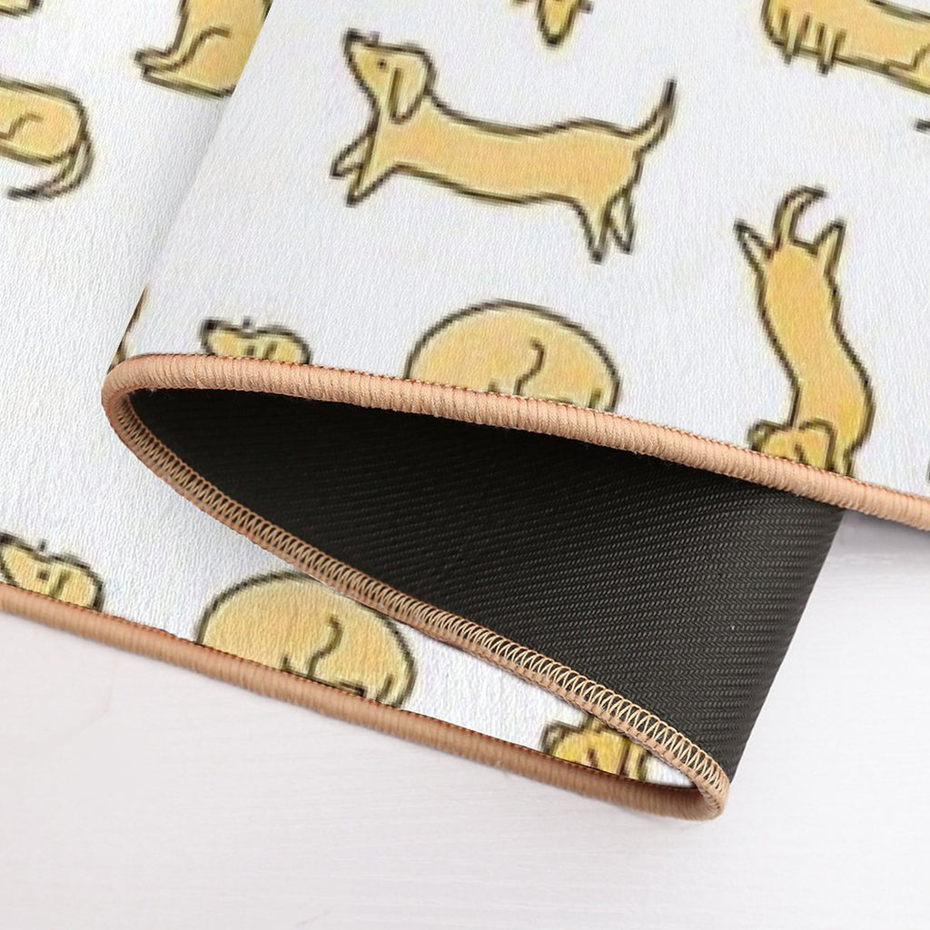 Miniature Dachshund  Sausage Dog Illustrated Yellow Pattern  High-Traffic Bath Mat