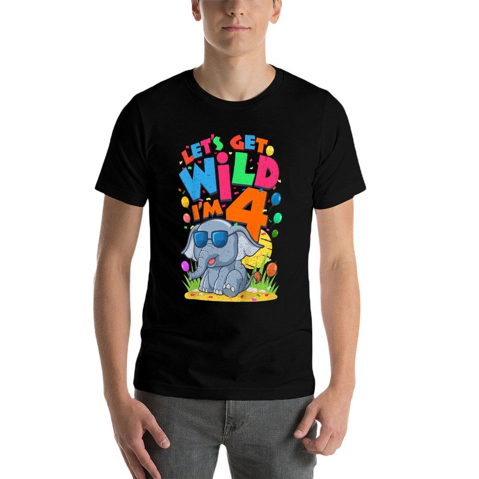 Kids Elephant Birthday Party 4 Year Old Boy 4th BDay Jungle Zoo  Slim-fit Cut T-Shirt