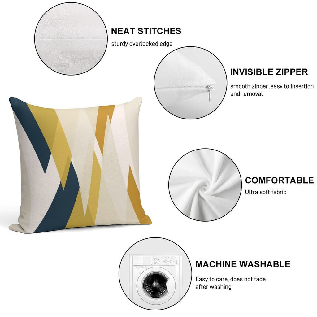 Triangular Abstract in Mustard Yellows, Navy Blue, And Blush Tones. Minimalist Geometric Soft Reinforced Edging Throw Pillow