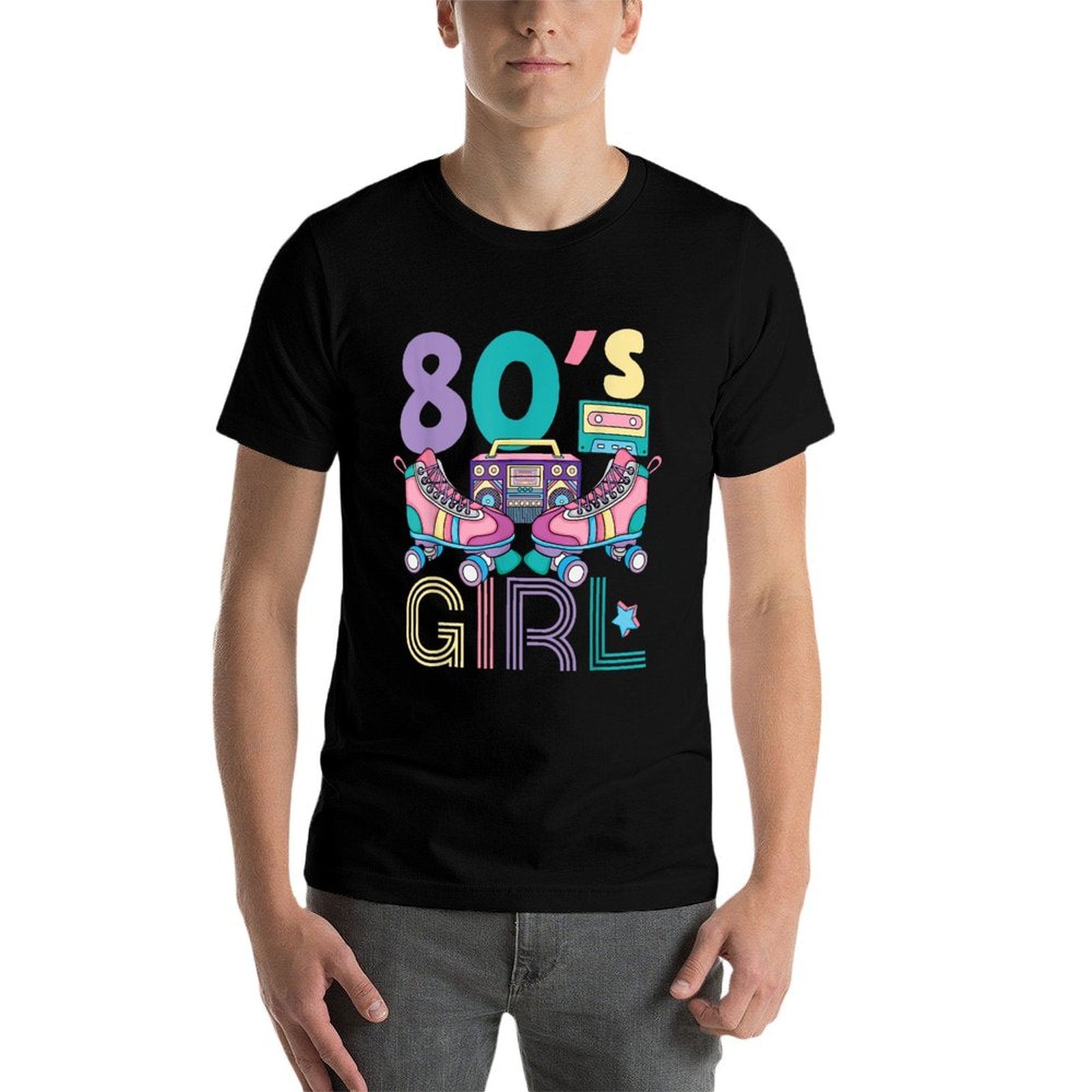 Vibrant 80s Girl Retro Roller Skates Throwback Vibe Womens  Eco-friendly Material T-Shirt