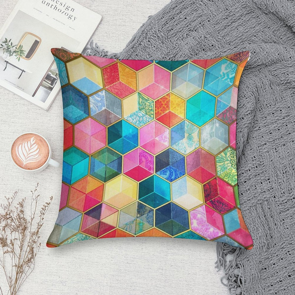 Crystal Bohemian Honeycomb Cubes - Colorful Hexagon Pattern Soft Anti-Pilling Throw Pillow