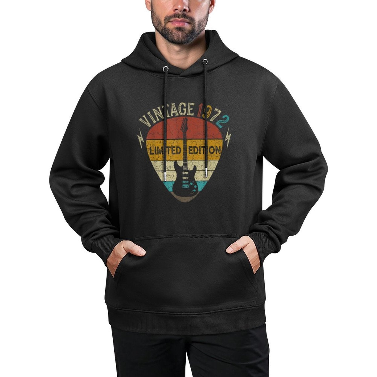 Guitar Lover 50 Years Old Gift, Vintage 1972 50th Birthday Adjustable Hood Hoodie