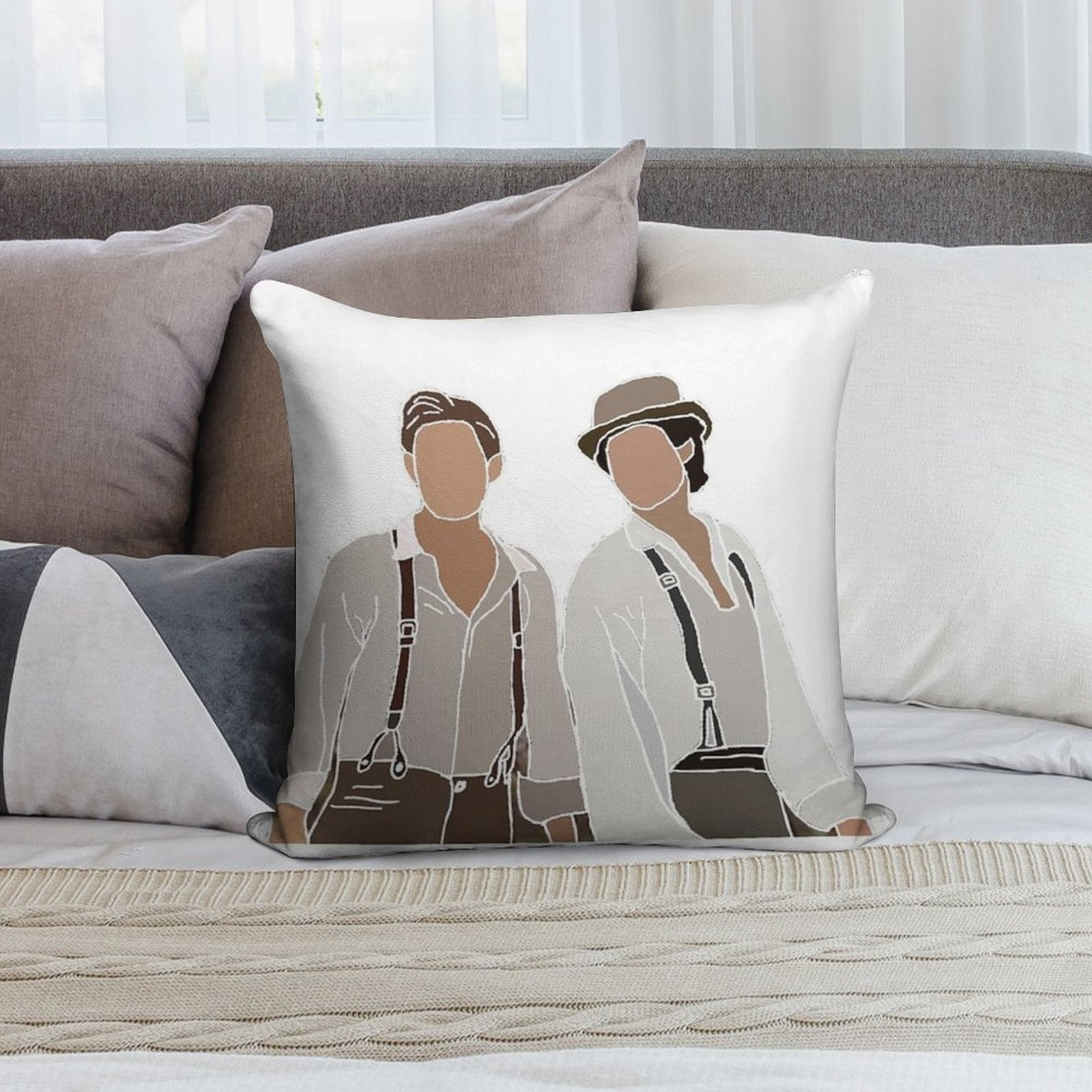 Damon And Stefan Salvatore Vampire Diaries Drawing Soft Luxury Feel Throw Pillow