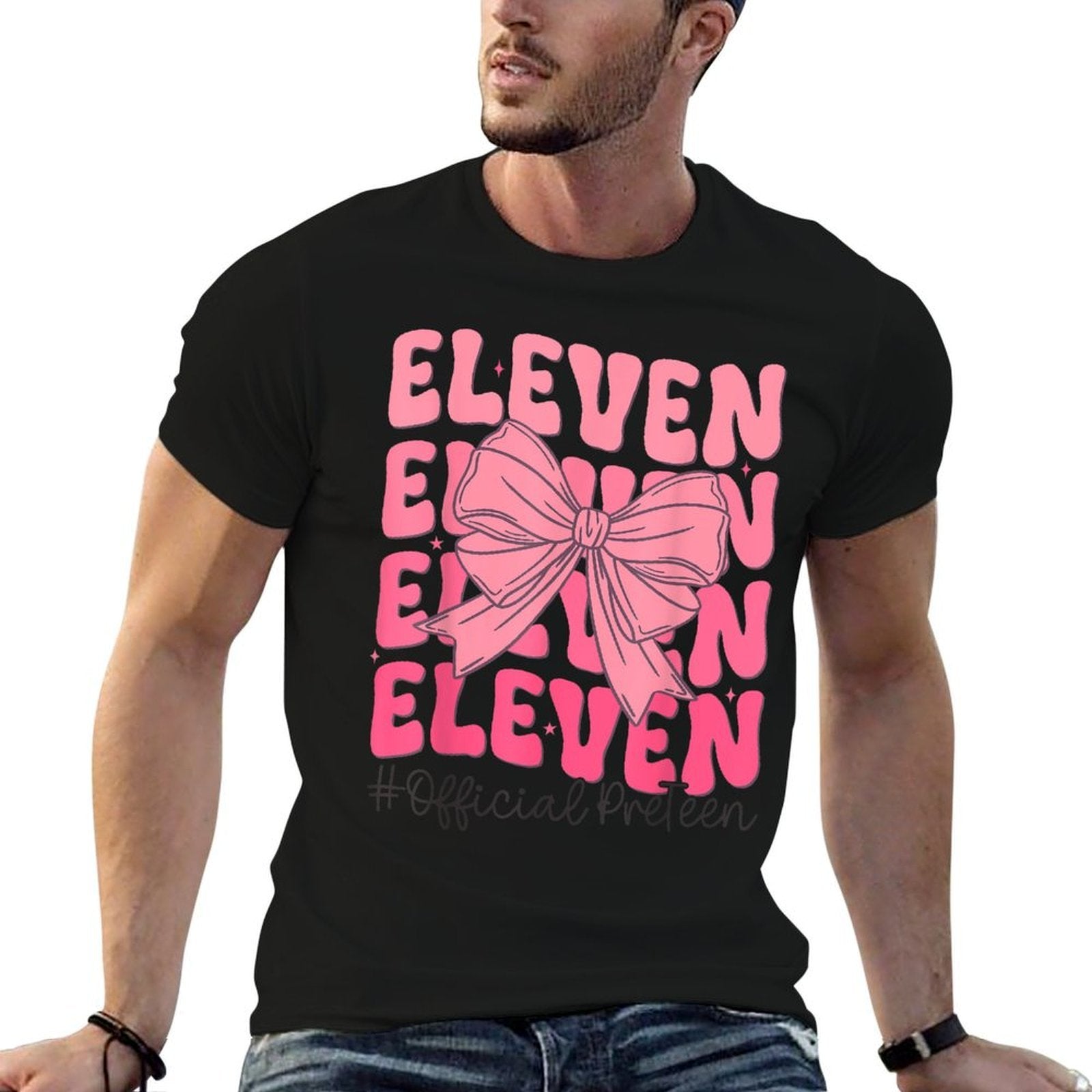 Birthday Girl Pink Coquette Bow 11 Year Old Aesthetic Girly  Stretchy T-Shirt
