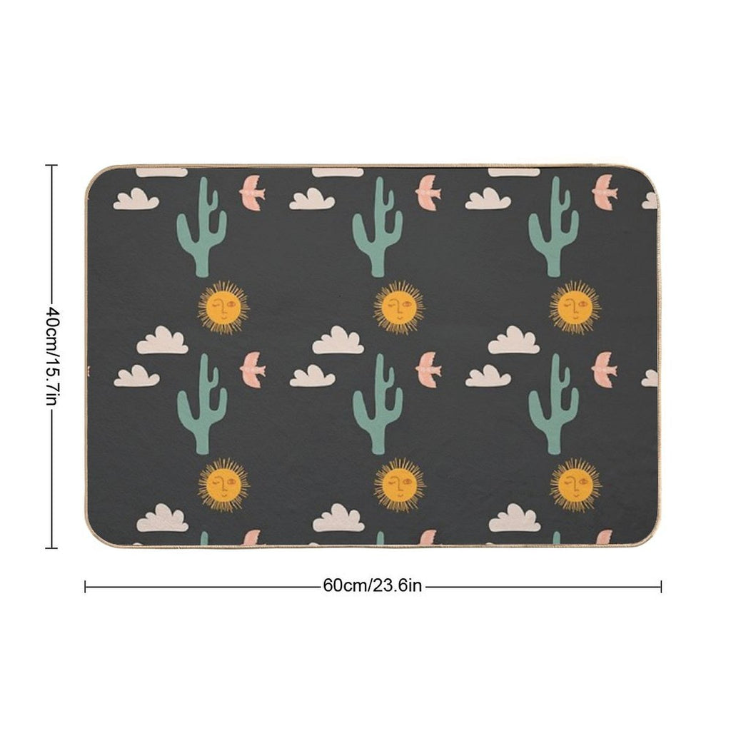 Boho Aesthetic Landscape Southwest Cactus And Sun - Charcoal Background  Odorless Bath Mat