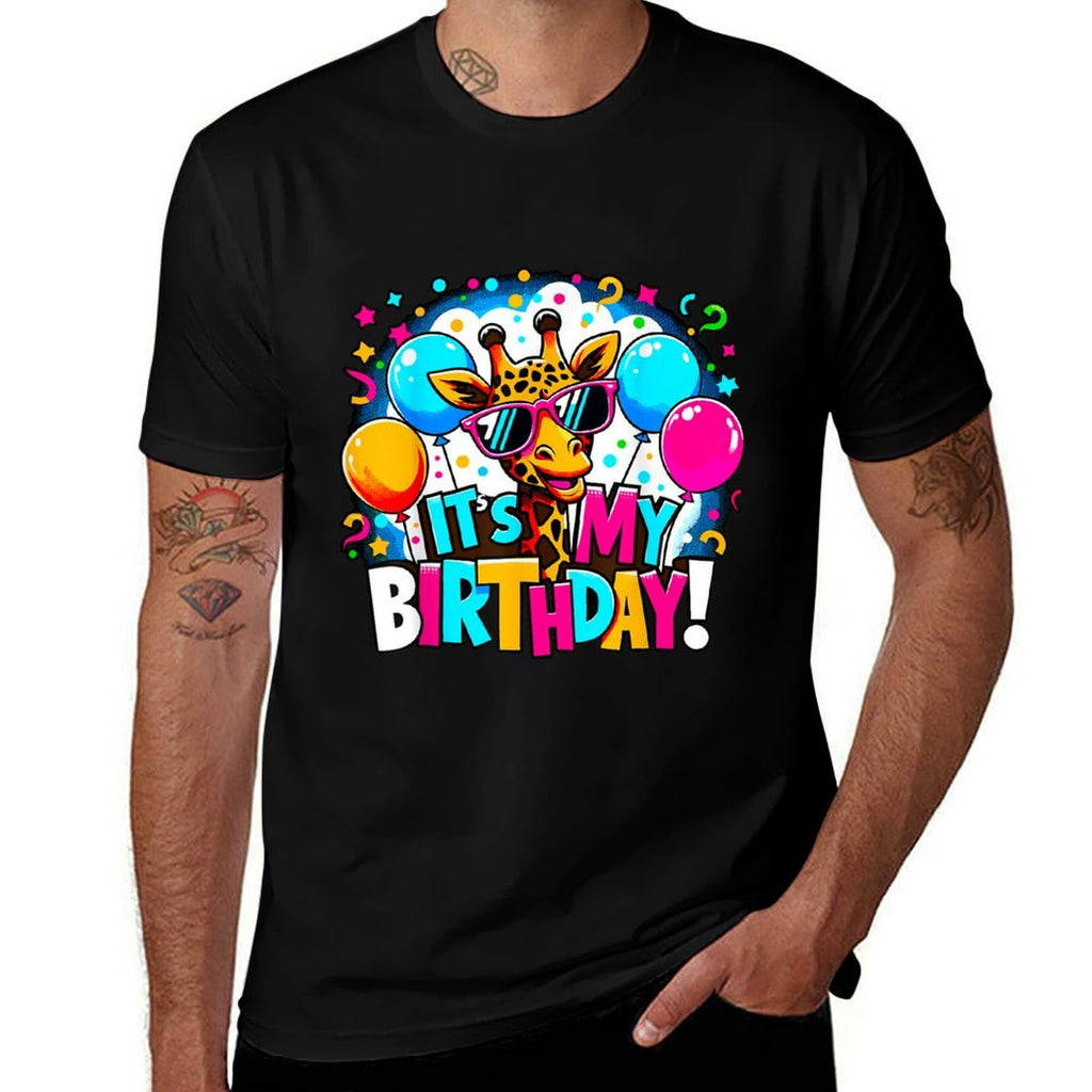 It's My Birthday Party Giraffe Birthday Girl  Heathered Texture T-Shirt