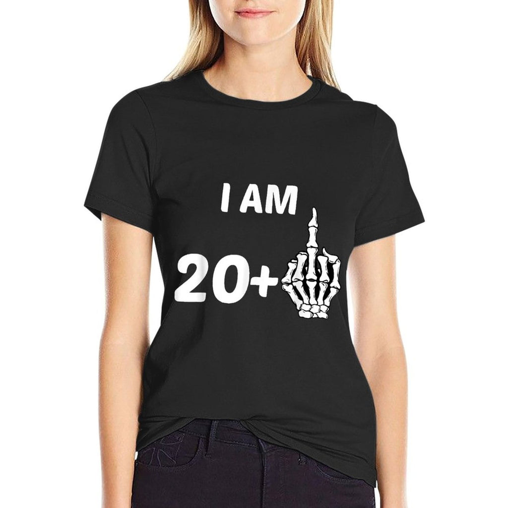 I Am 20 Plus Middle Finger Skeleton Bone Funny 21st Birthday  Ribbed Collar T-Shirt
