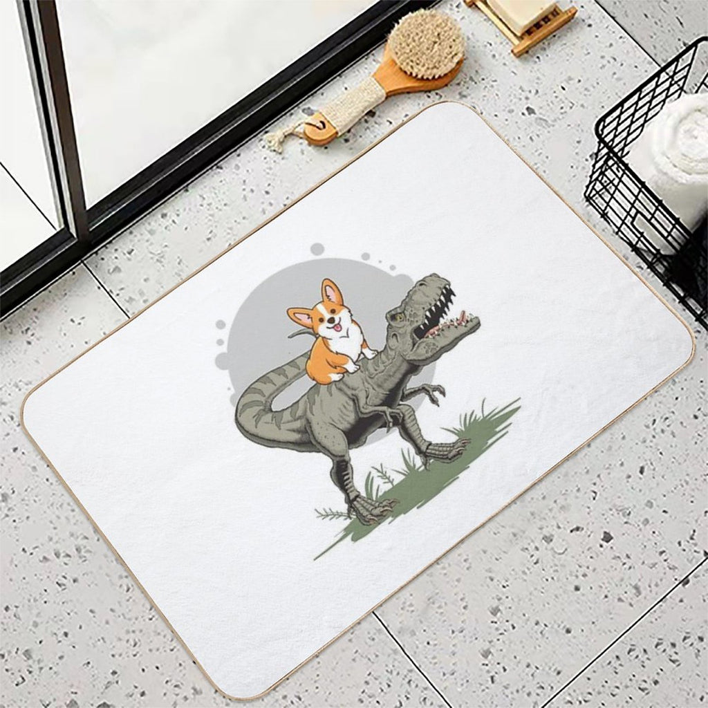 Corgi on Dinosaur  Fade-Resistant Bath Mat