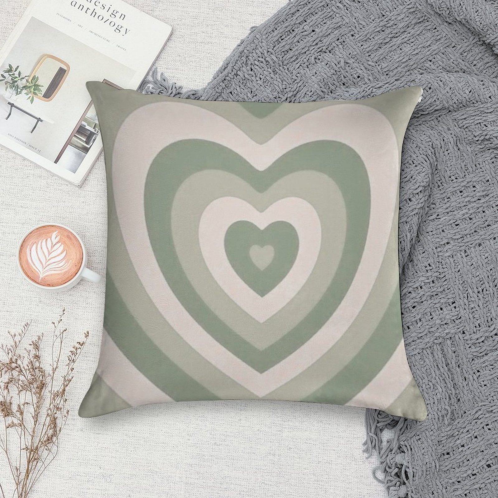 Sage Green Heart Soft Home Decor Throw Pillow