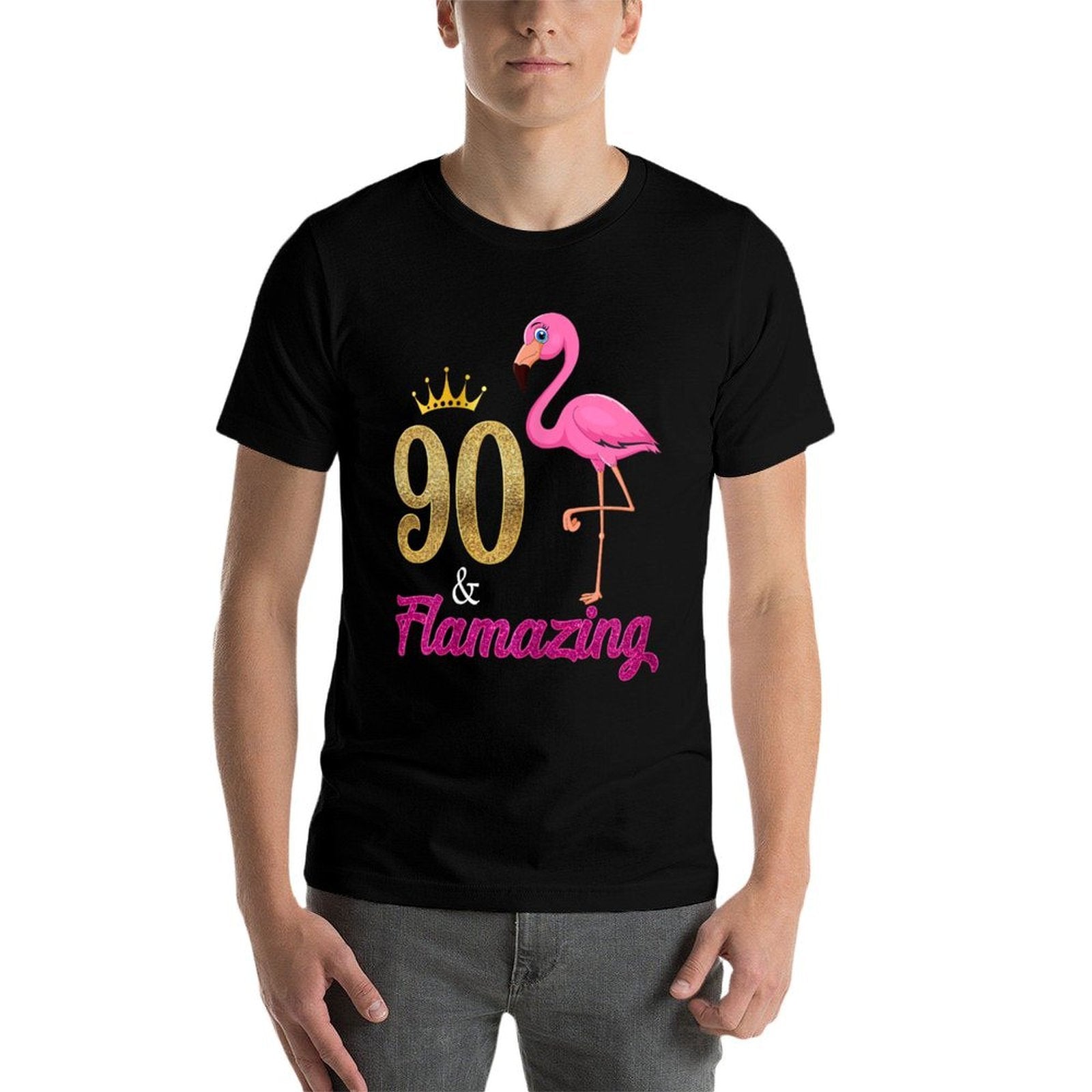 90 And Flamazing Flamingo 90th Birthday Queen 90 Year Old  Tagless Design T-Shirt