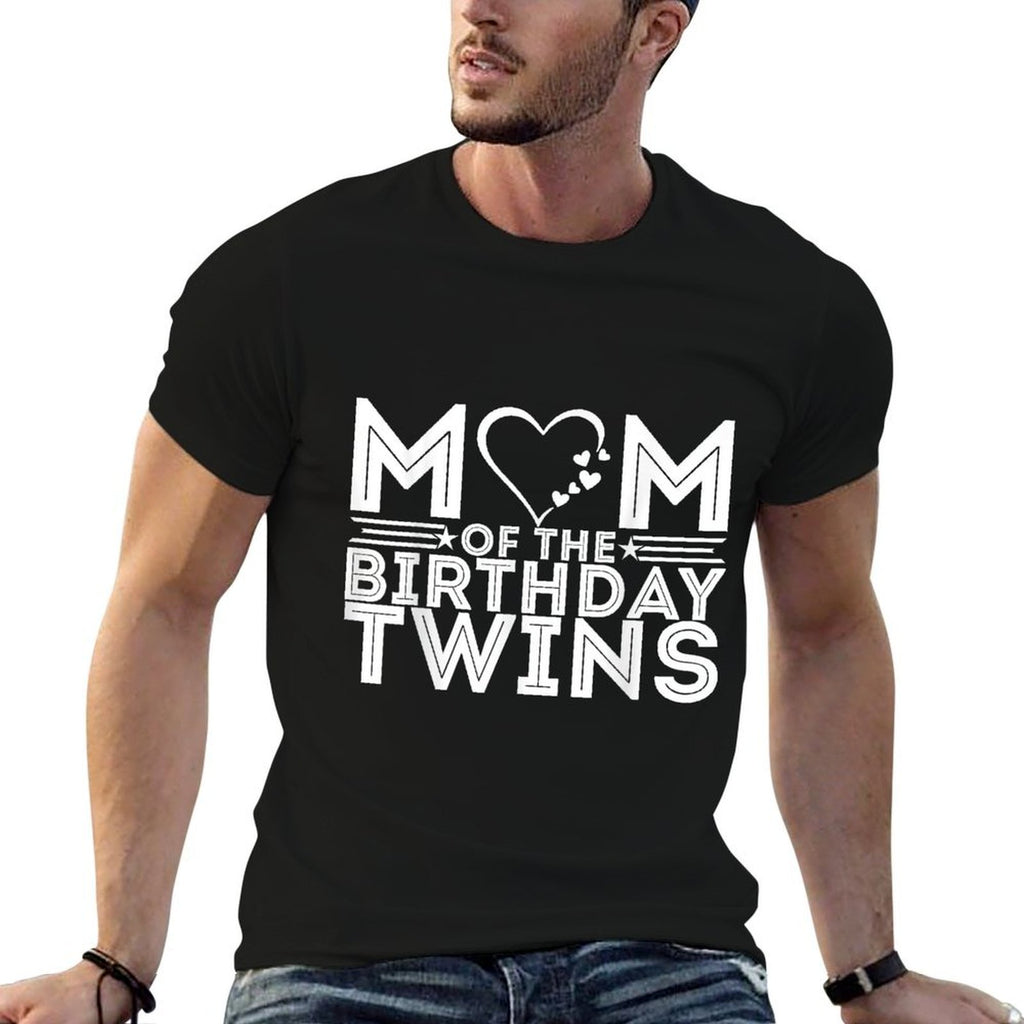 Mom of The Birthday Twins Funny Wife Quote Twin Mom  Ribbed Collar T-Shirt
