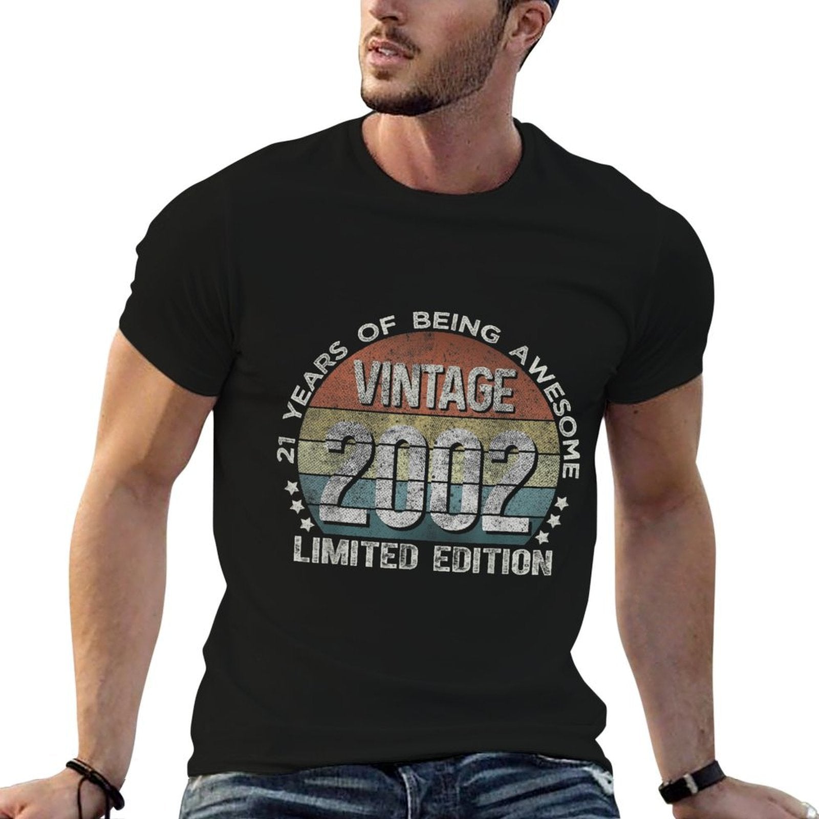 Vintage 2002 21 Year Old Gifts Limited Edition 21st Birthday  Ribbed Collar T-Shirt