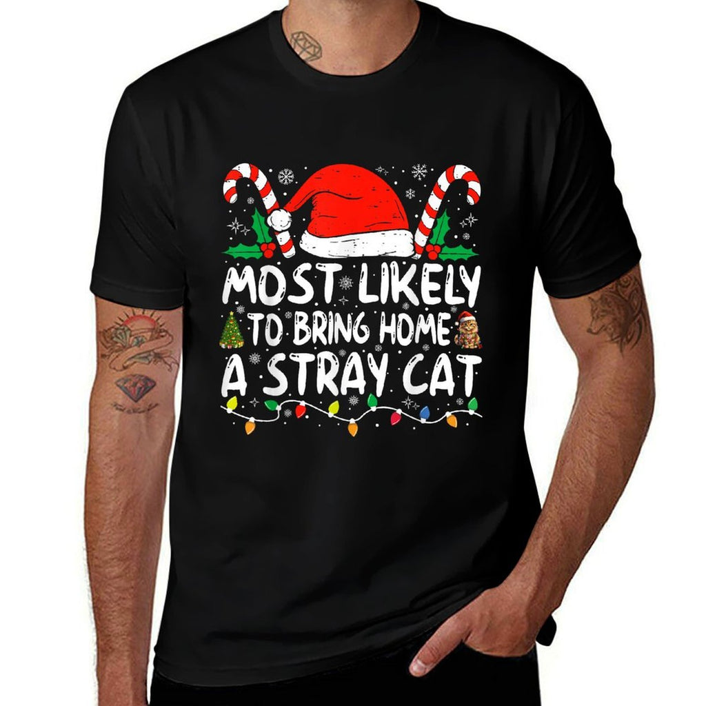 Most Likely To Bring Home A Stray Cat Christmas Matching  Moisture-wicking T-Shirt