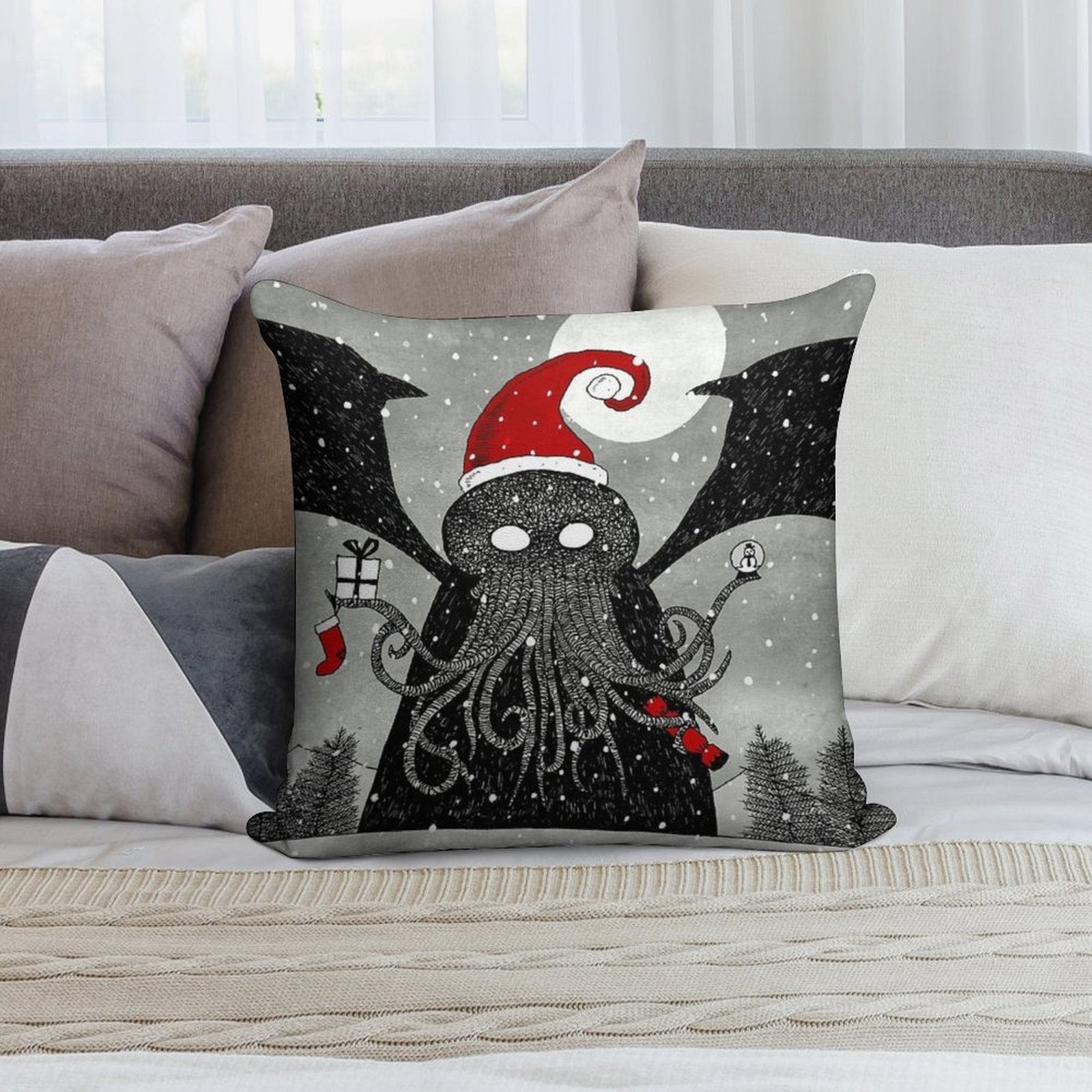 A Cthulhu Christmas Soft Hidden Zipper Throw Pillow