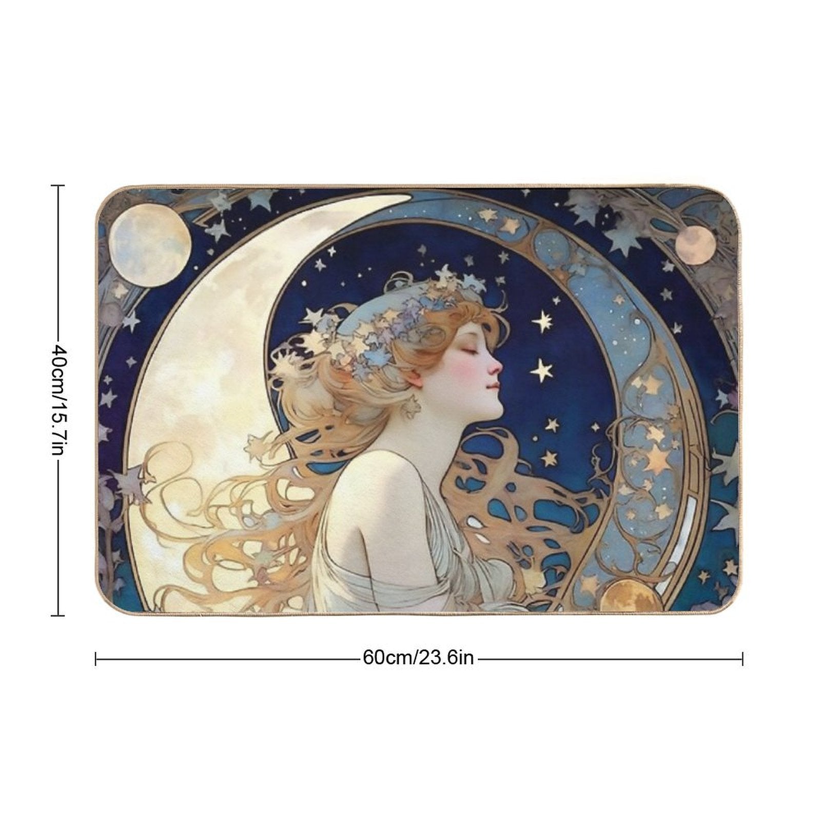 Celestial Dreams Alphonse Mucha Inspired Moon And Stars  Non-Slip Bath Mat