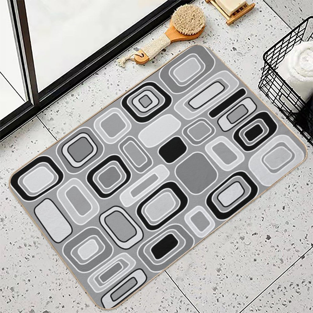 Black White Gray Mid Century Modern Geometric Print - Rectangles Squares  Anti-Trip Bath Mat