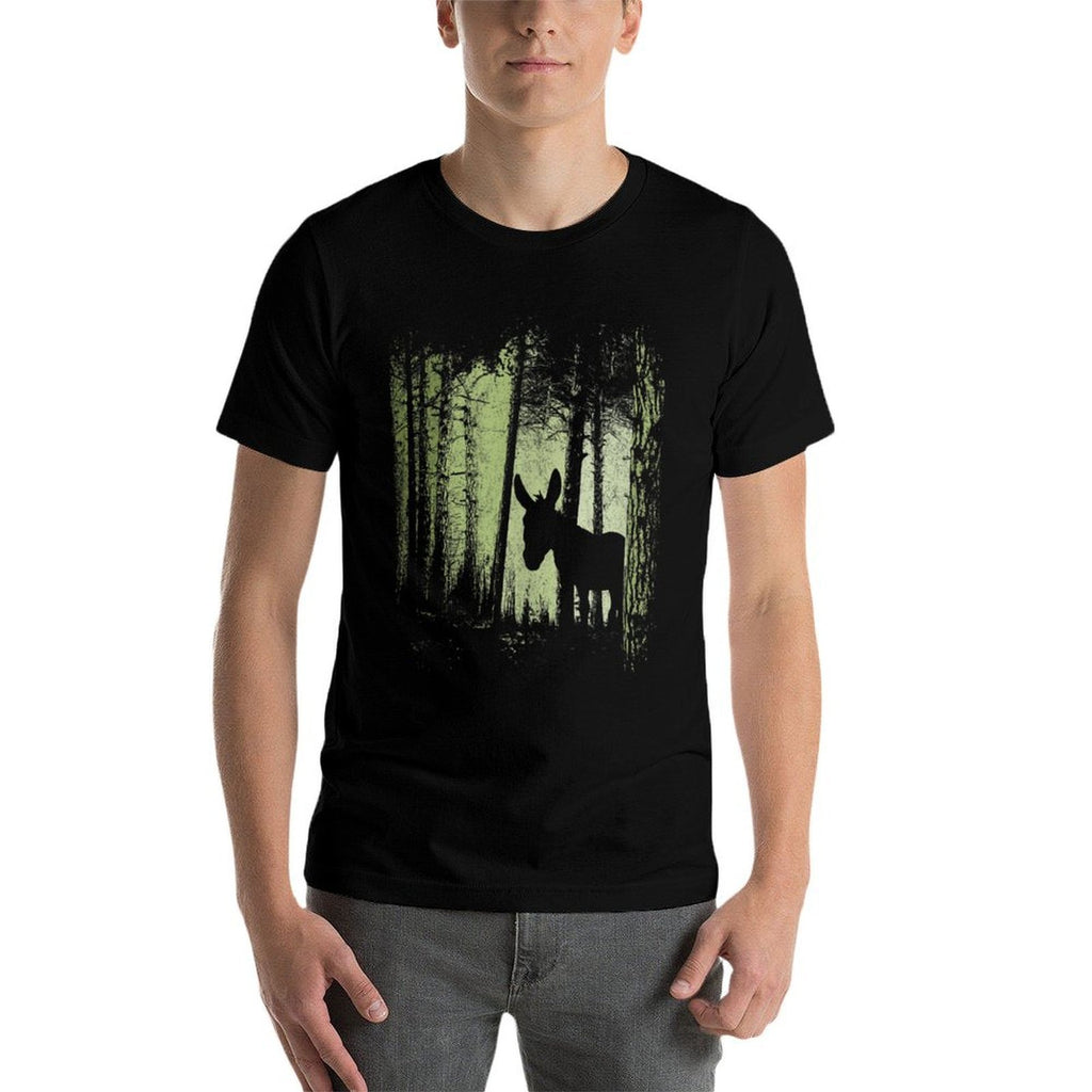 Twilight Forest Wildlife Donkey Mule Silhouette  Rolled Sleeves T-Shirt