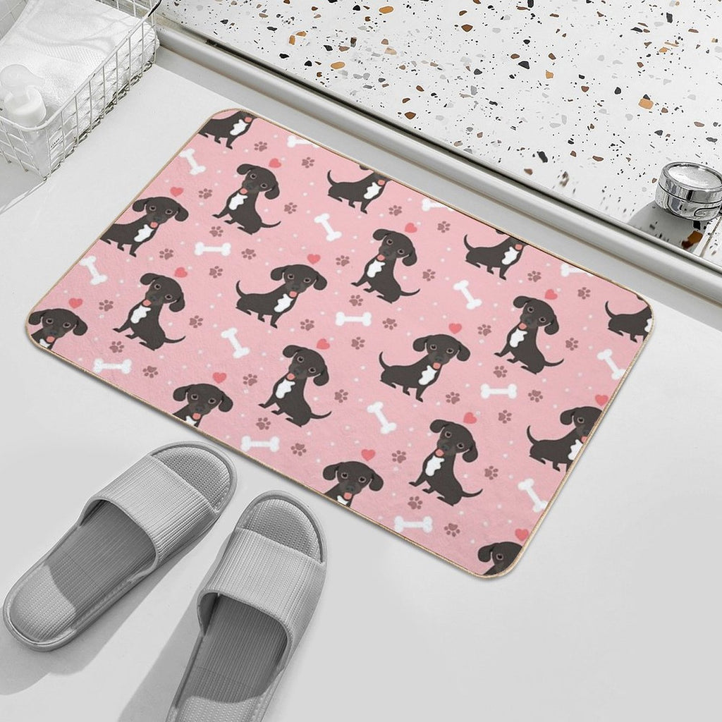 LOVE Black And White Chiweenie Dachshund Chihuahua Mix  Pet-Safe Bath Mat