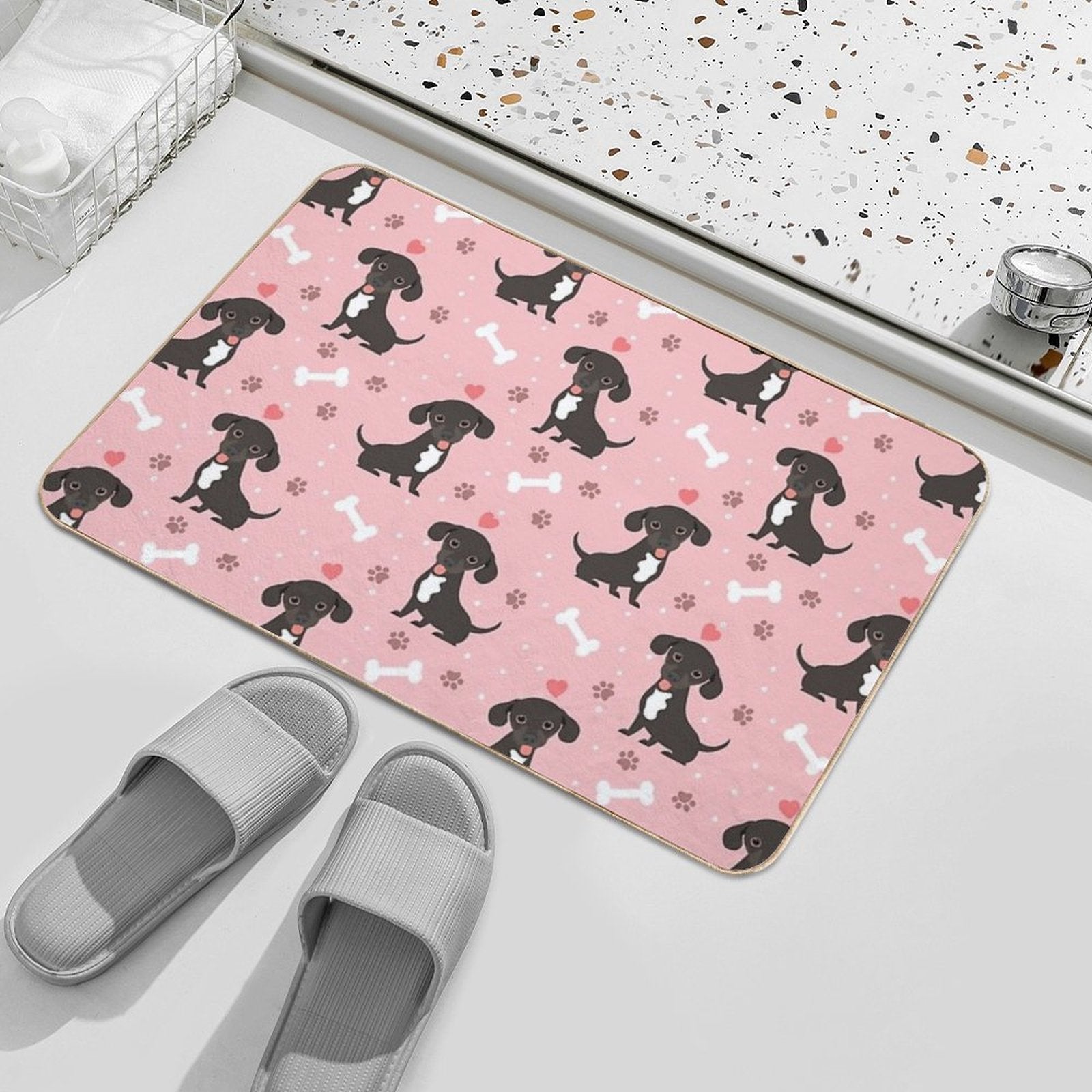 LOVE Black And White Chiweenie Dachshund Chihuahua Mix  Pet-Safe Bath Mat