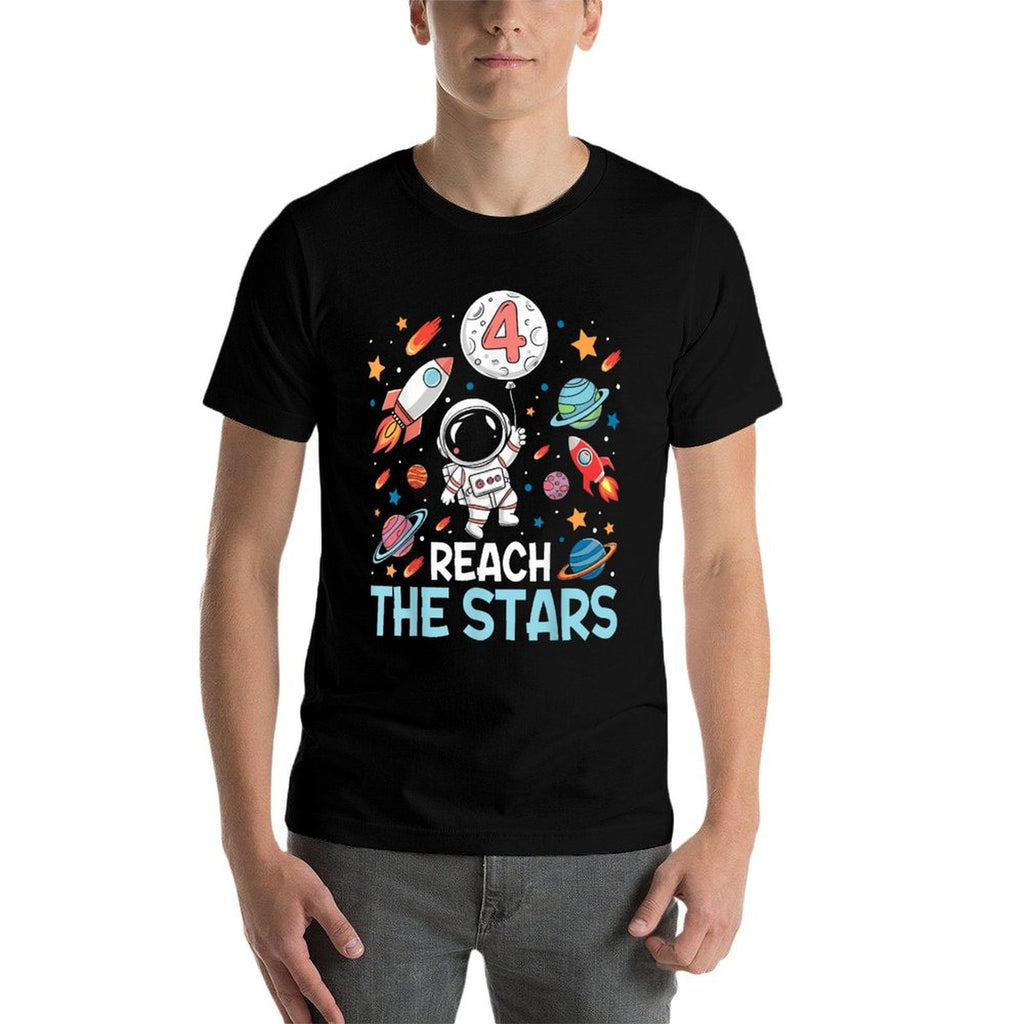 Reach Four The Stars 4 Years Old Birthday Boy Astronaut 4th  Quick-drying T-Shirt
